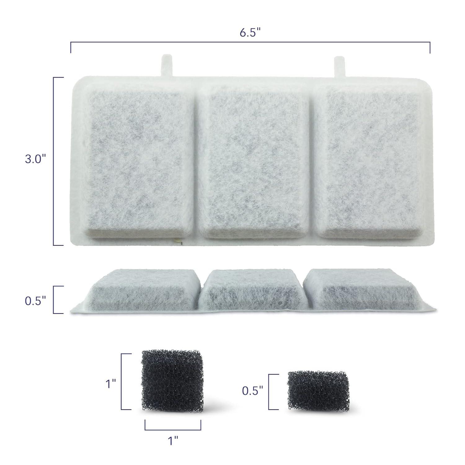 PET STANDARD Replacement Water Filter & 10 Pack Replacement Pre-Filter Sponges Compatible With Petory® 74oz/2.2L Automatic Pet Fountain, Pack of 10