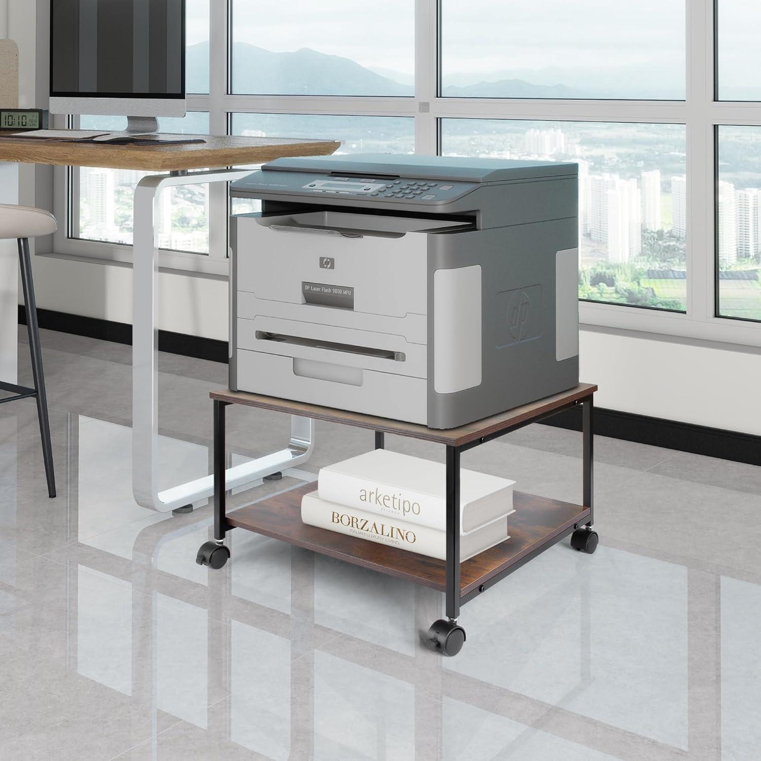 EMERIT Printer Stand,19.5''x19.5''x12.8'' 2 Tier Large Printer Laser Table Heavy Duty Rolling Printer Cart with Wheels for Home Office -100 LBS Each Tier