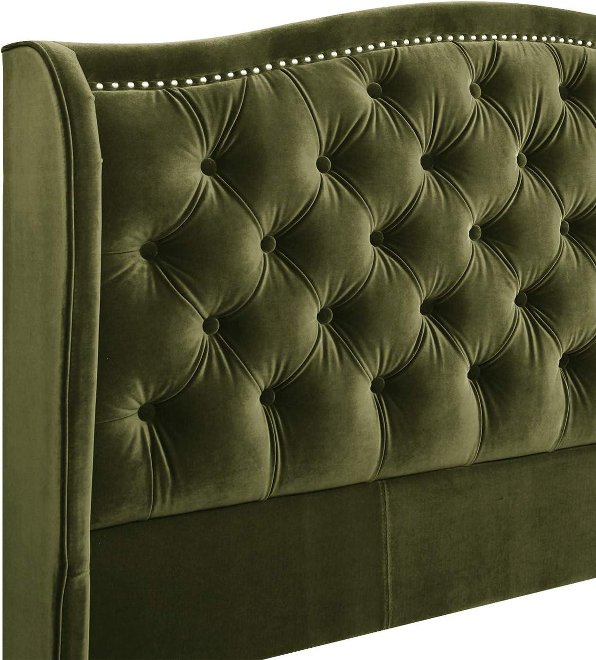 Jennifer Taylor Home Marcella Tufted Wingback Queen Bed Olive Green