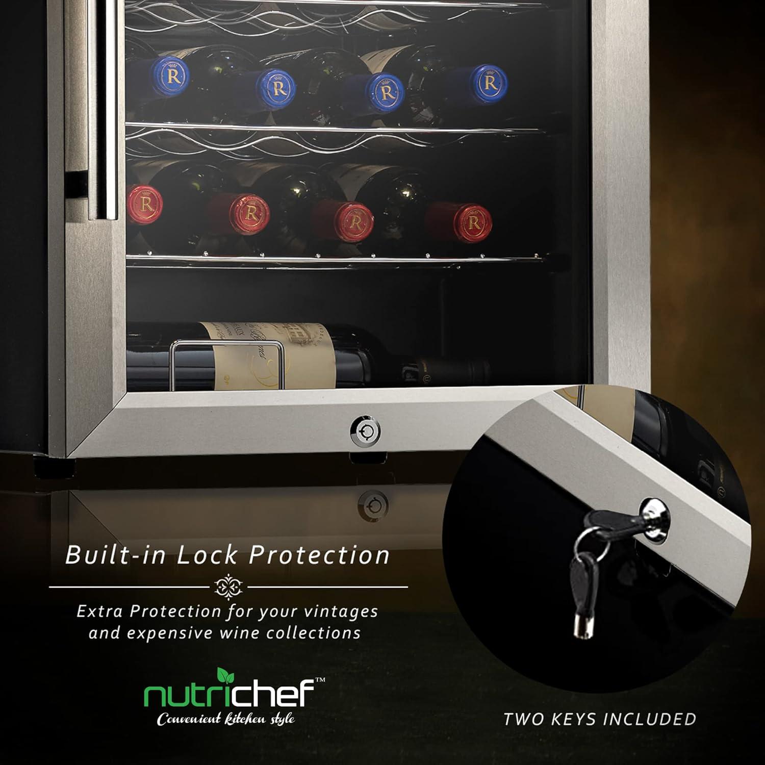 NutriChef 28 Bottle Compressor Cooler Dual-Zone Refrigerator Cooling System