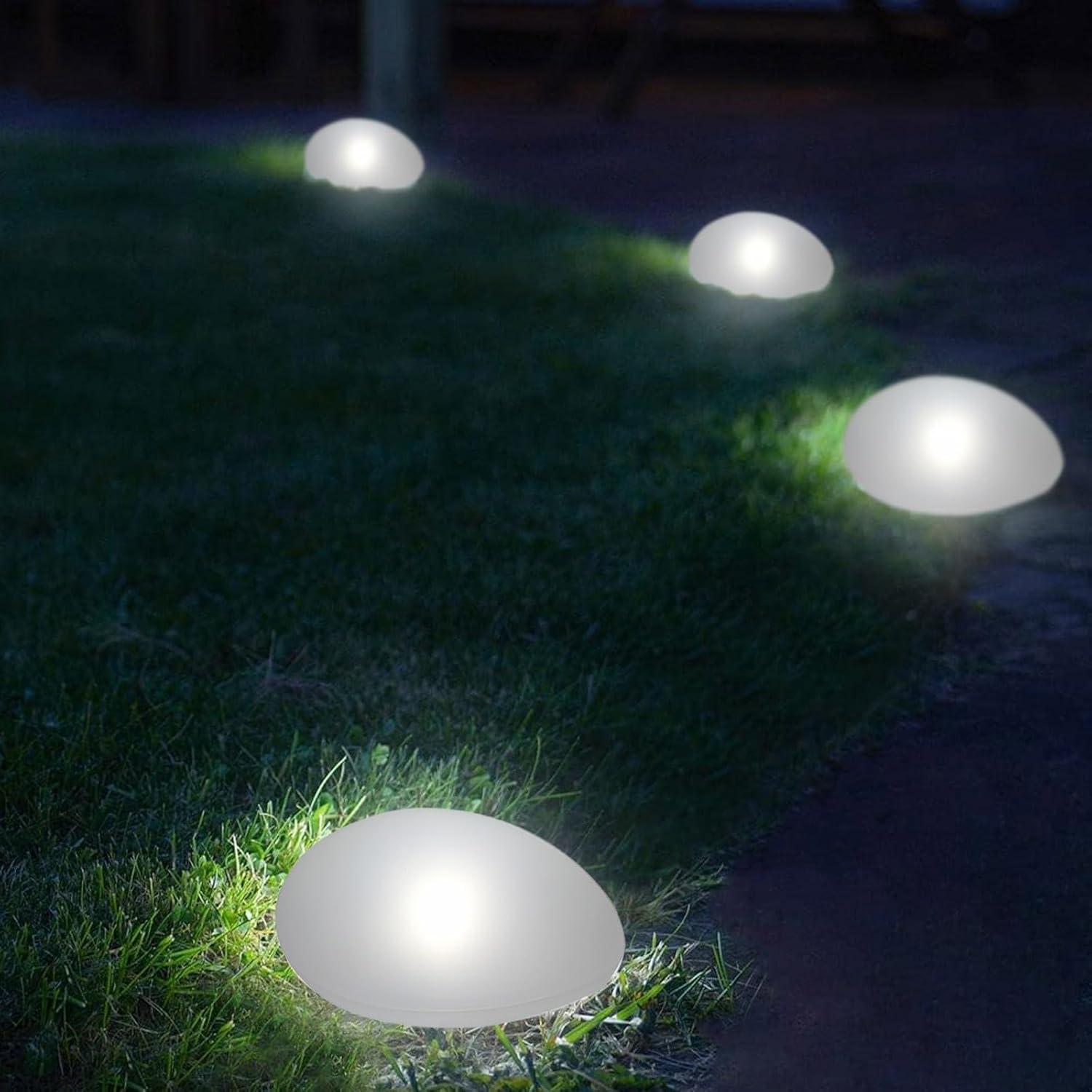 Set of 4 Solar Lights Outdoor Waterproof Solar Pebble Rock Garden Lights Decorative with Warm White LED