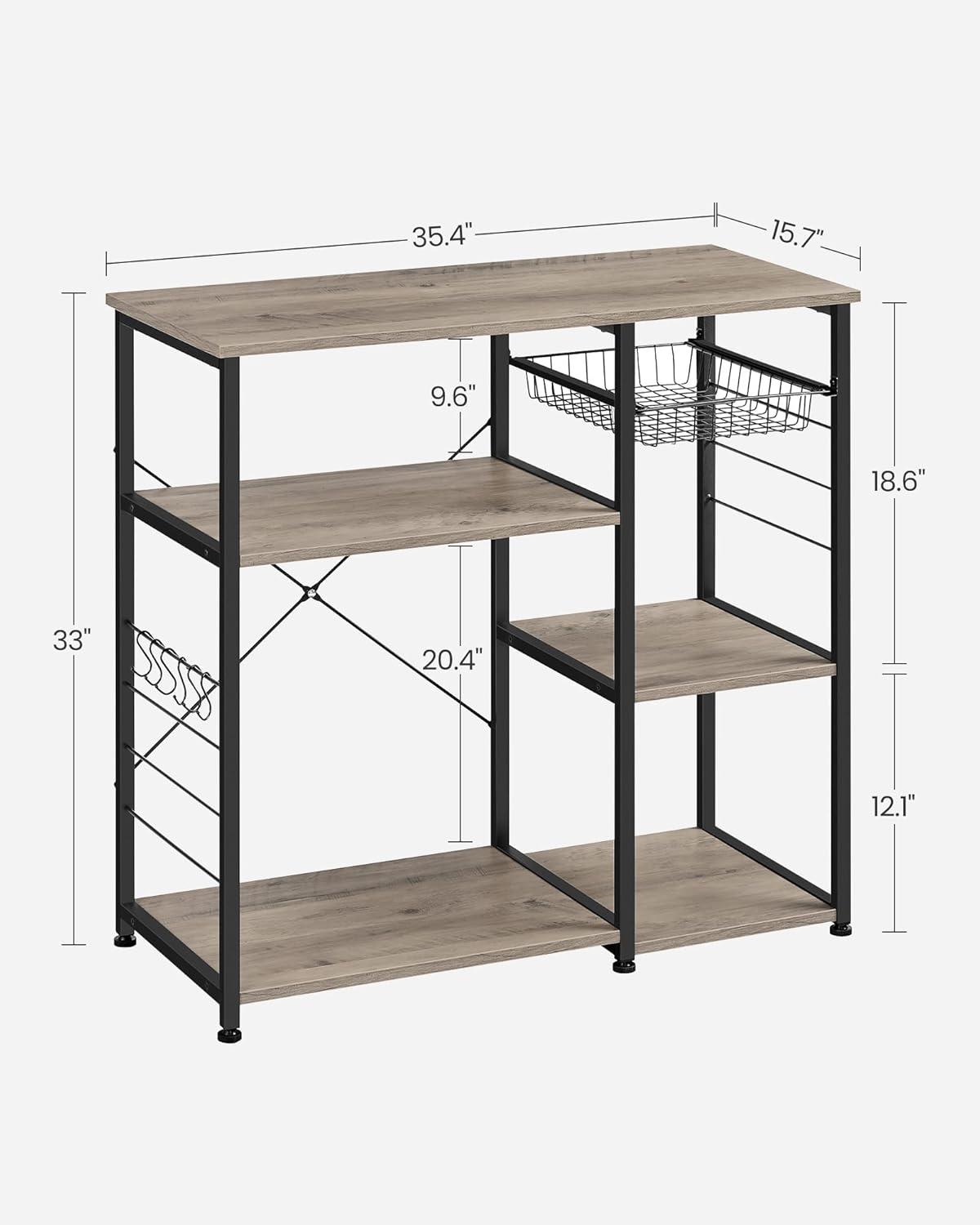 Greige and Black Adjustable Kitchen Baker's Rack with Steel Frame