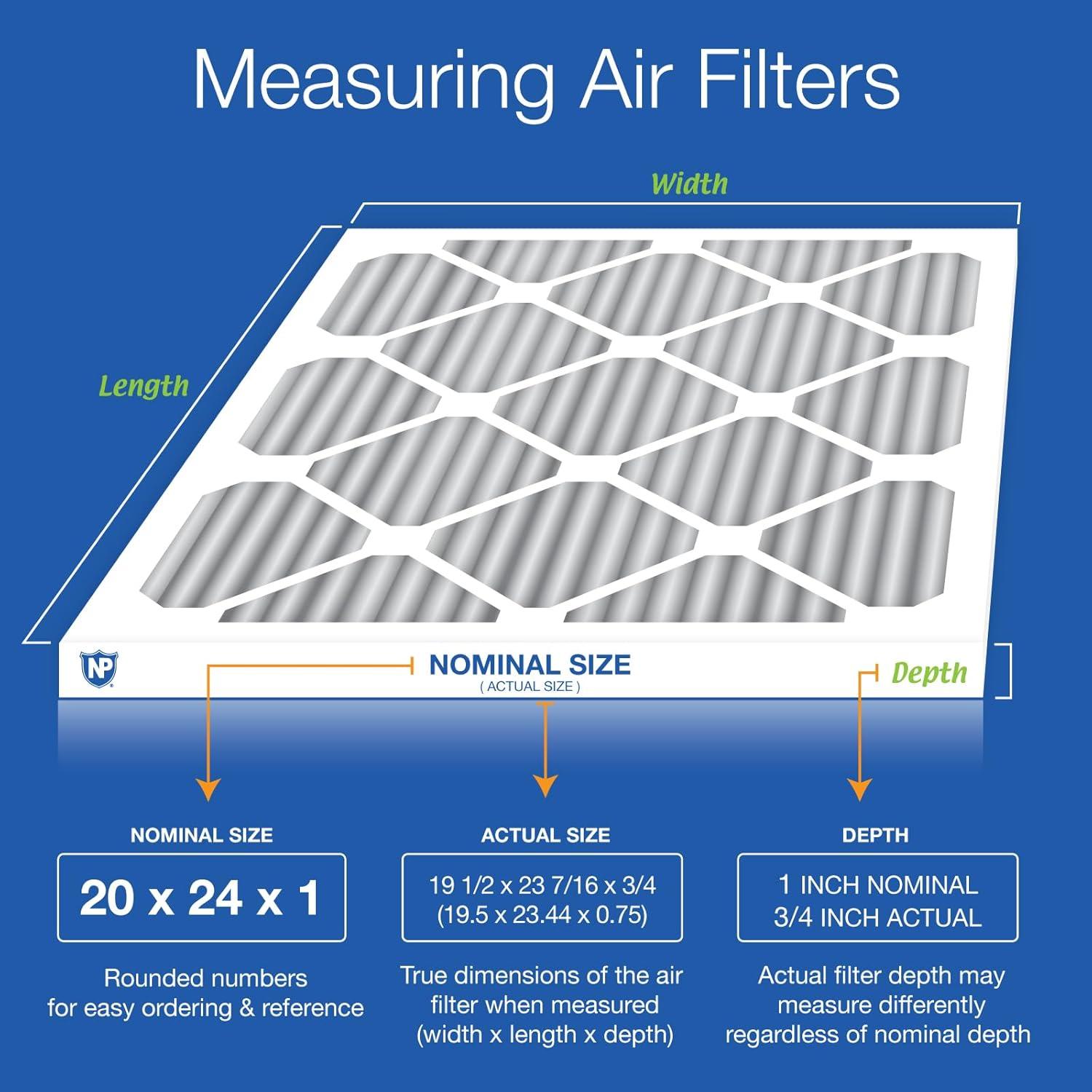 Nordic Pure 20x24x1 MERV 10 Pleated Carbon Furnace Air Filters, 6 Pack