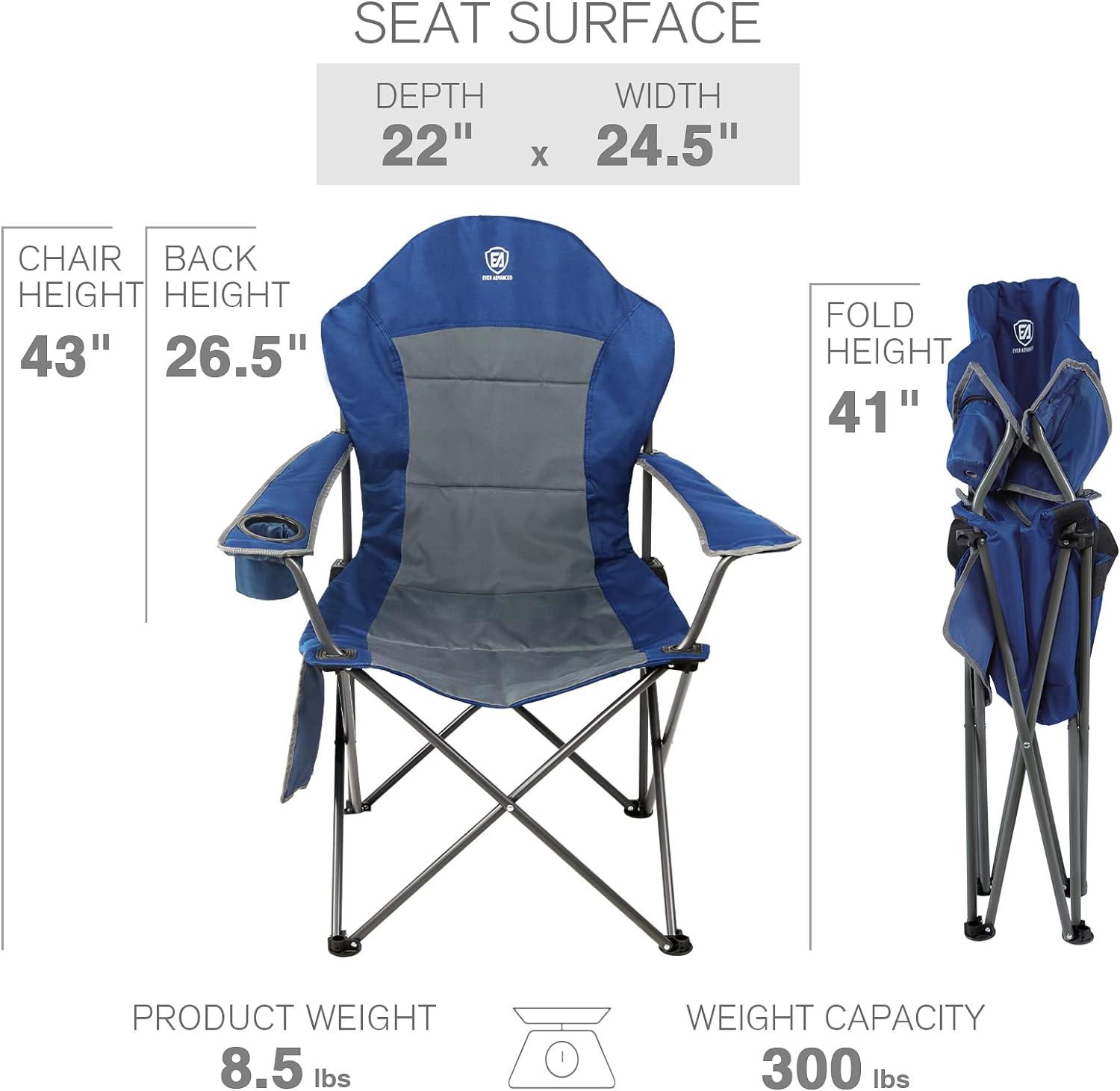 Blue and Gray Ergonomic Folding Camping Chairs with Arms, Set of 2