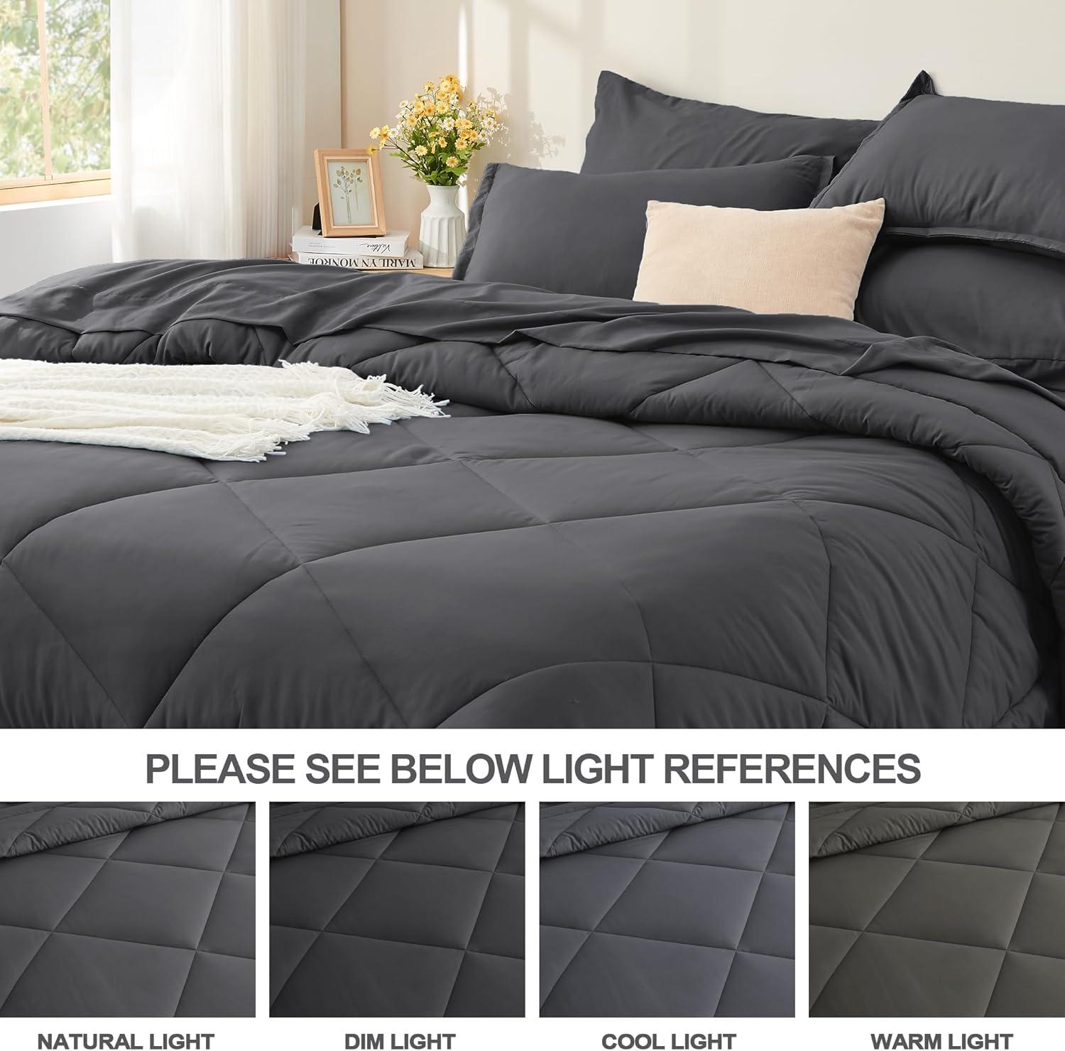 King Dark Grey Microfiber Down Alternative Bed in a Bag Set