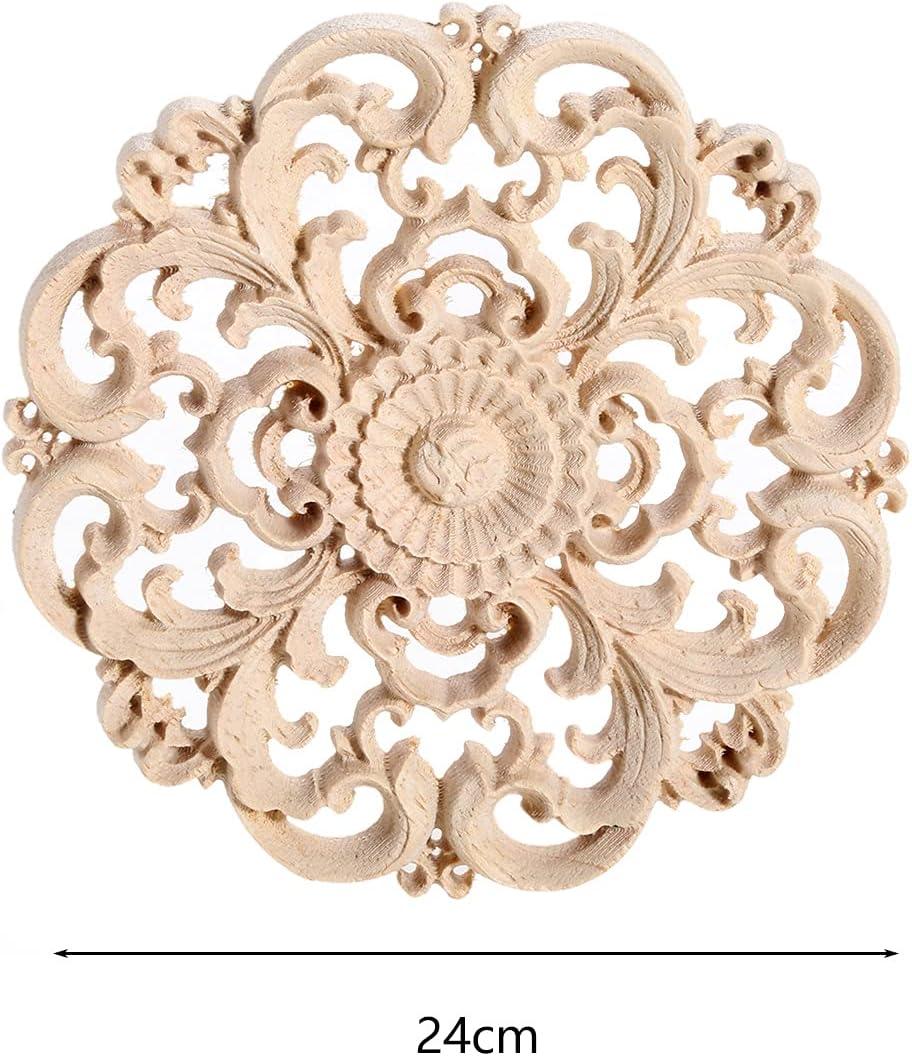 Frcolor Wood Corner Wooden Applique Onlay Furniture Cabinet Carved Decals Flower Unpainted Oval Appliques Diy Onlays Carving