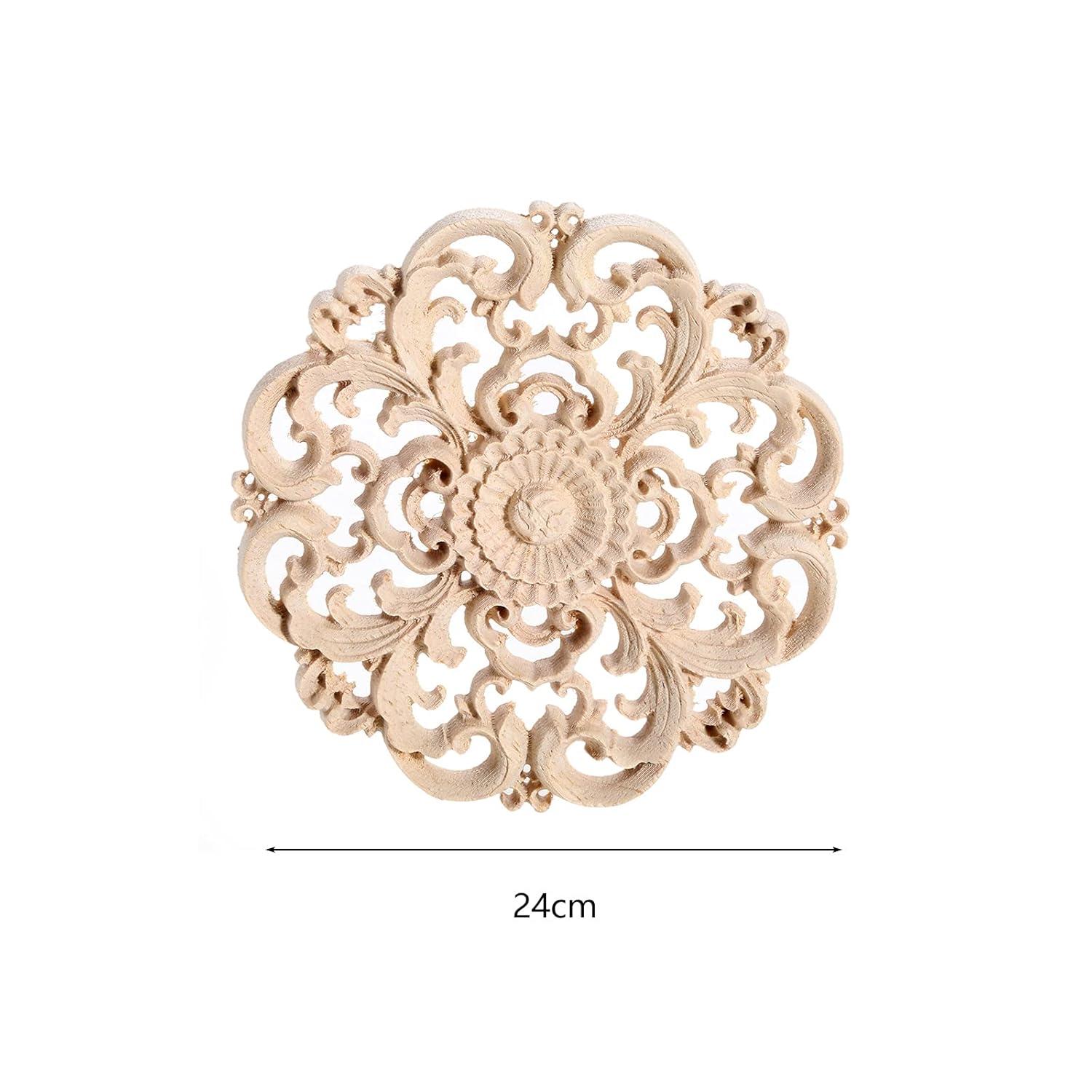 Frcolor Wood Corner Wooden Applique Onlay Furniture Cabinet Carved Decals Flower Unpainted Oval Appliques Diy Onlays Carving