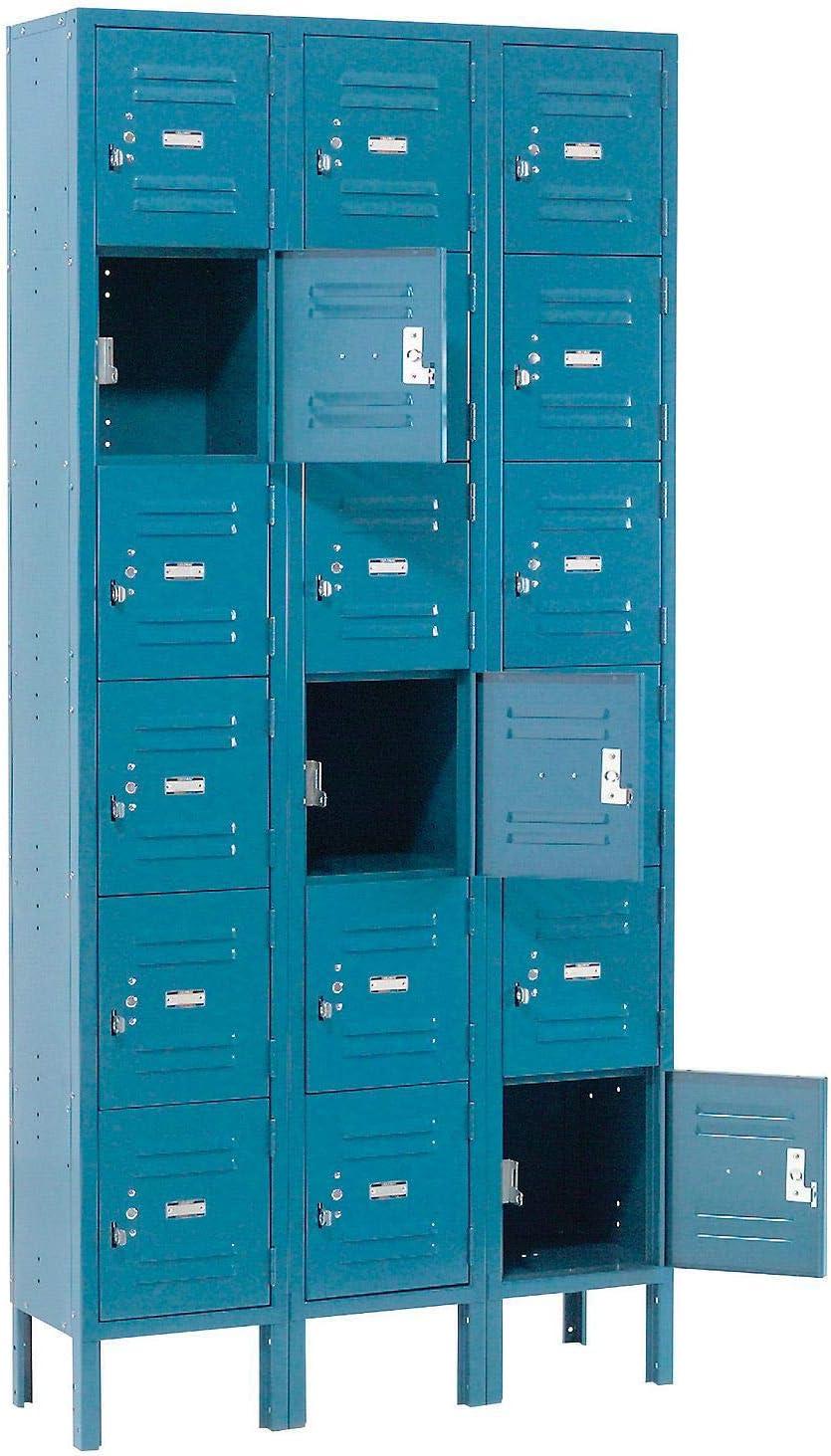 Blue Steel Six-Tier Lockable Office Locker with 18 Doors