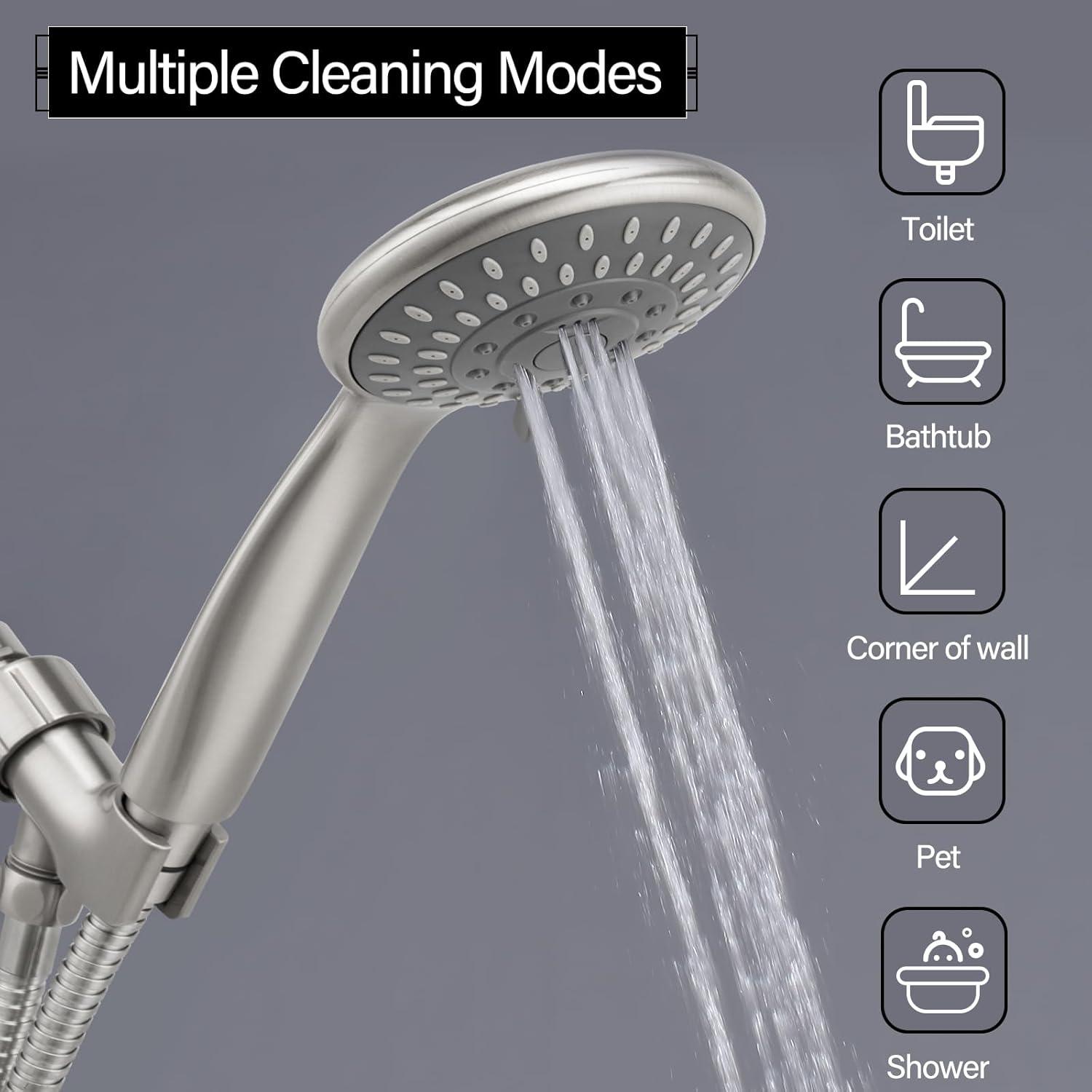 Chrome Handheld Shower Head with Filter and 5 Spray Modes