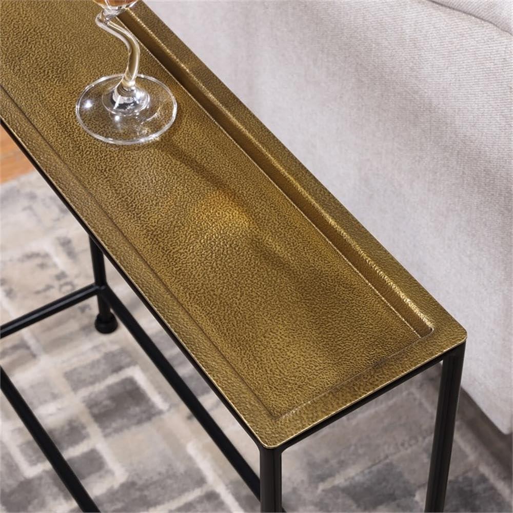 Comfort Pointe Tivoli Side Table Brass/Antique Bronze: Removable Tray, No Assembly, Metal Frame