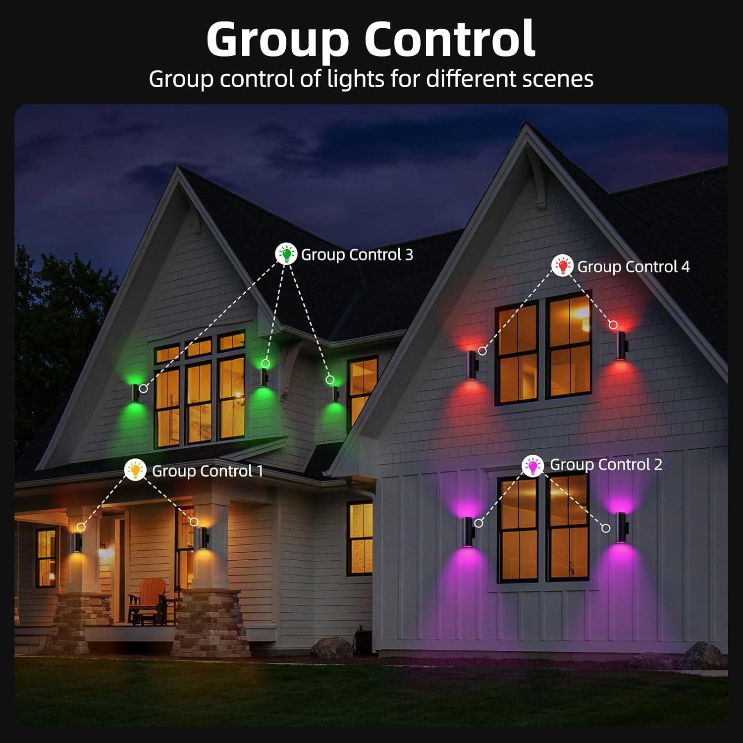 Modern RGB Outdoor Light, 2700K-6500K Ambience Outdoor Wall Sconce Color Changing, Wifi App Control Up Down Lights, Smart Exterior Wall Light For House Porch, Works With Alexa Google Assistant