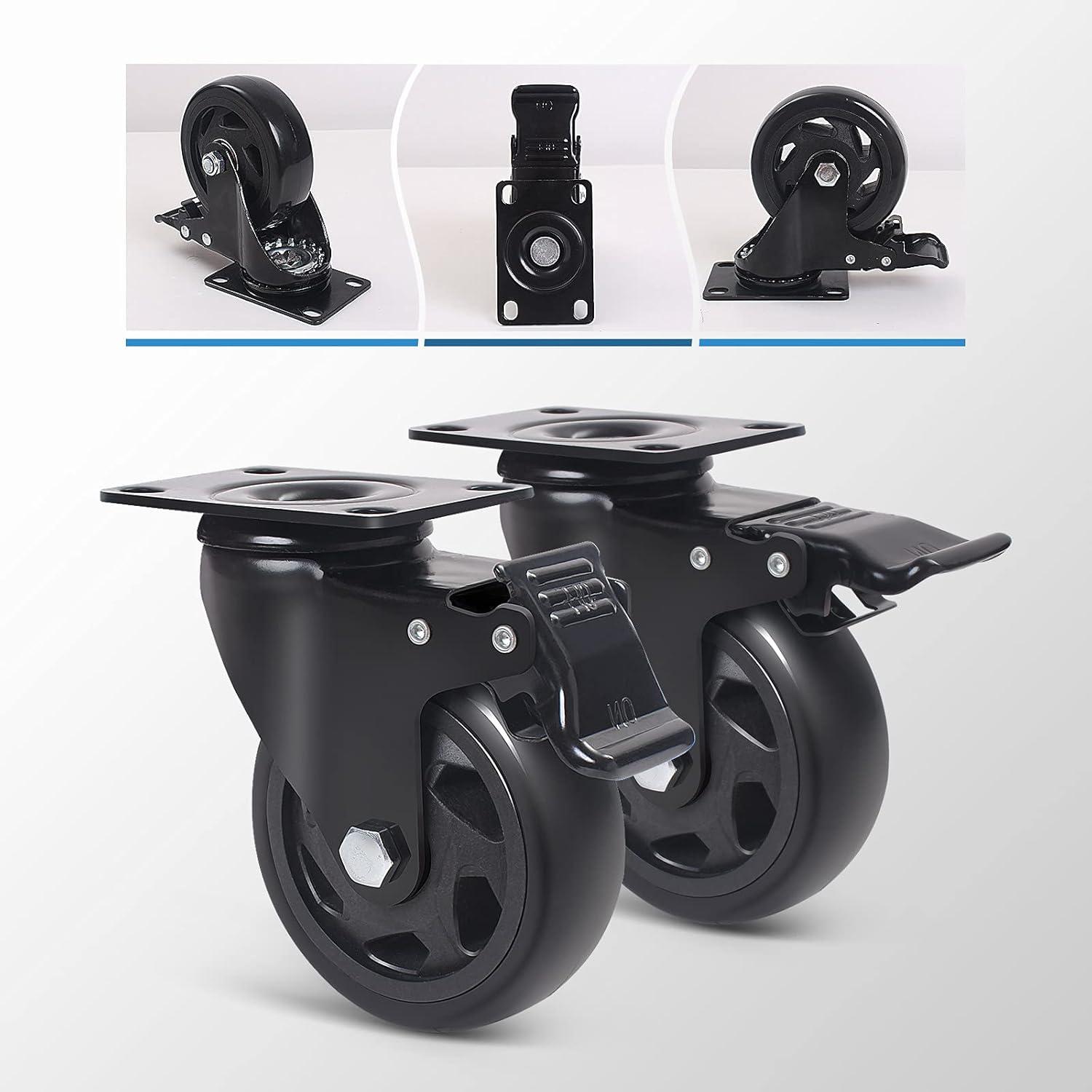 4-Inch Black Polyurethane Heavy Duty Caster Wheels Set