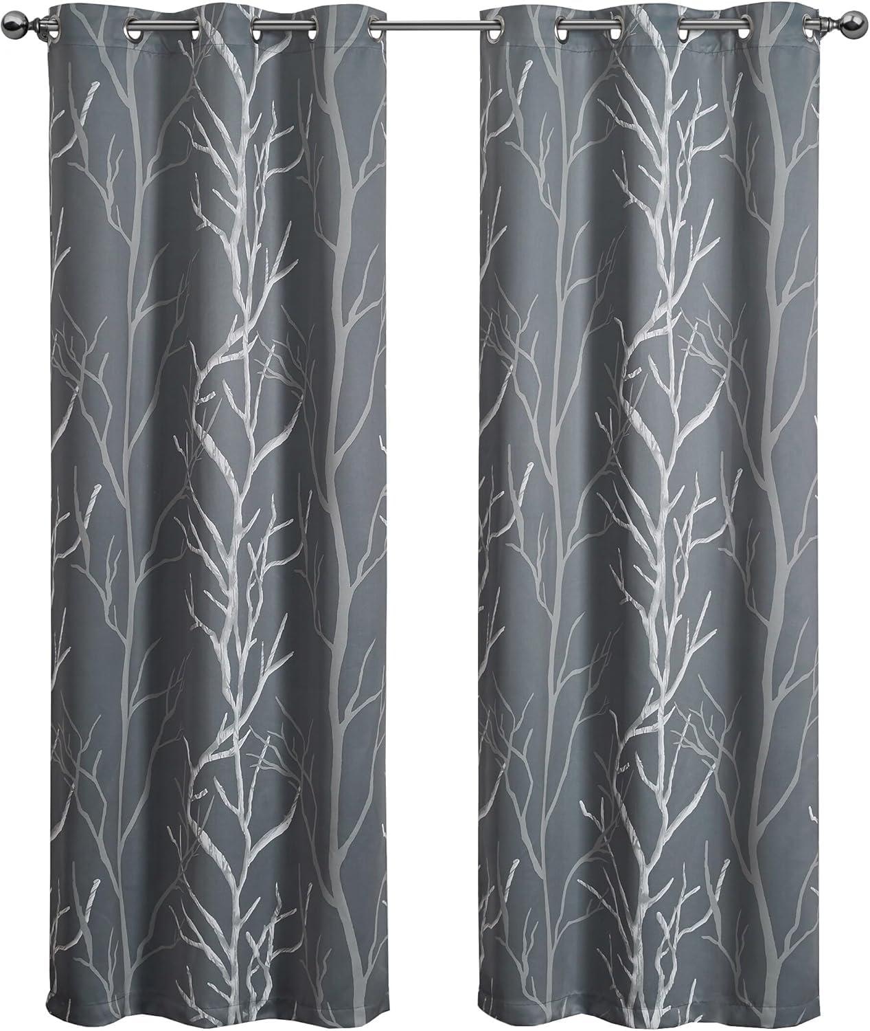 Gray Branch Print Blackout Grommet Curtain Panel 40" x 84"