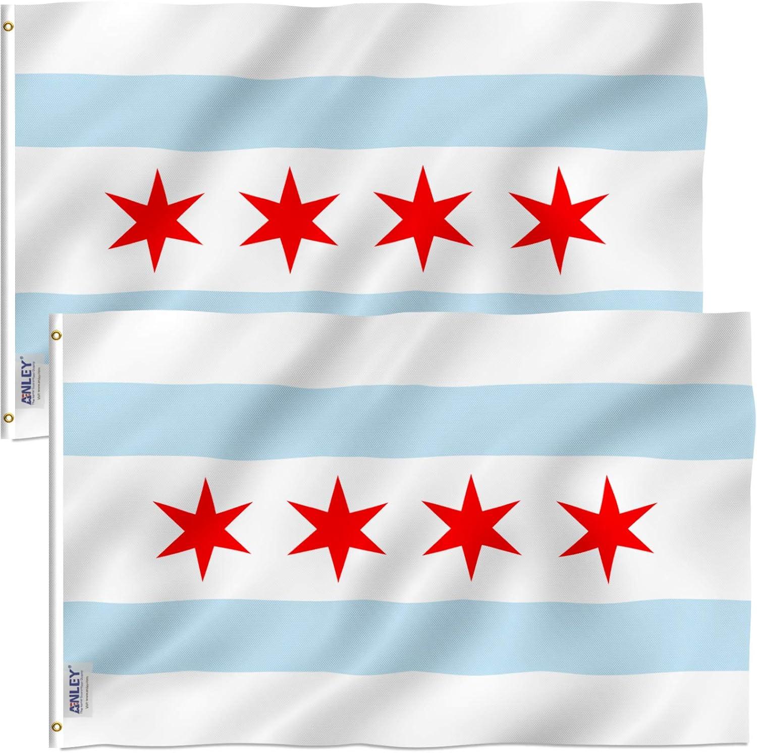 Chicago Flag 3x5 Foot Polyester with Brass Grommets, 2-Pack