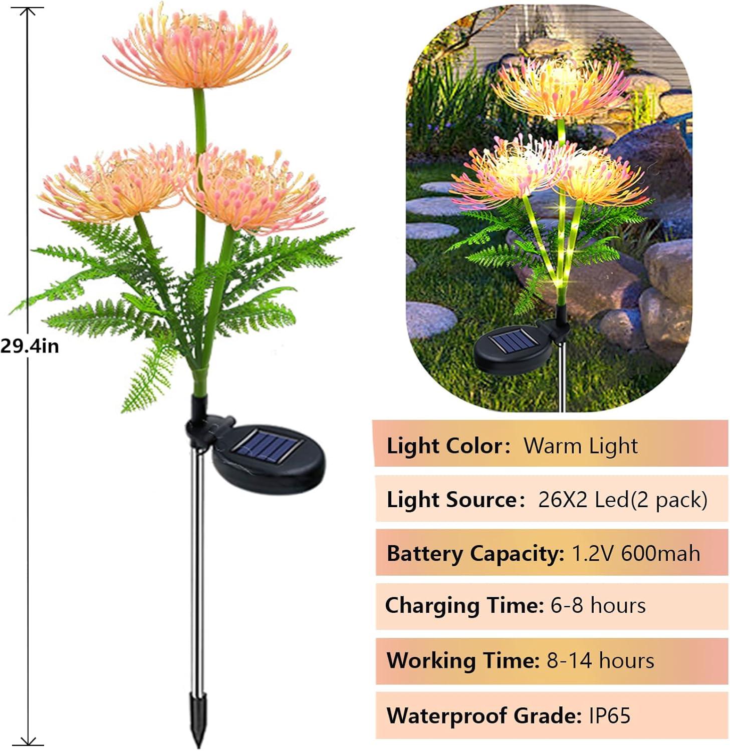 Pink Solar LED Flower Garden Lights, Waterproof Outdoor Decor