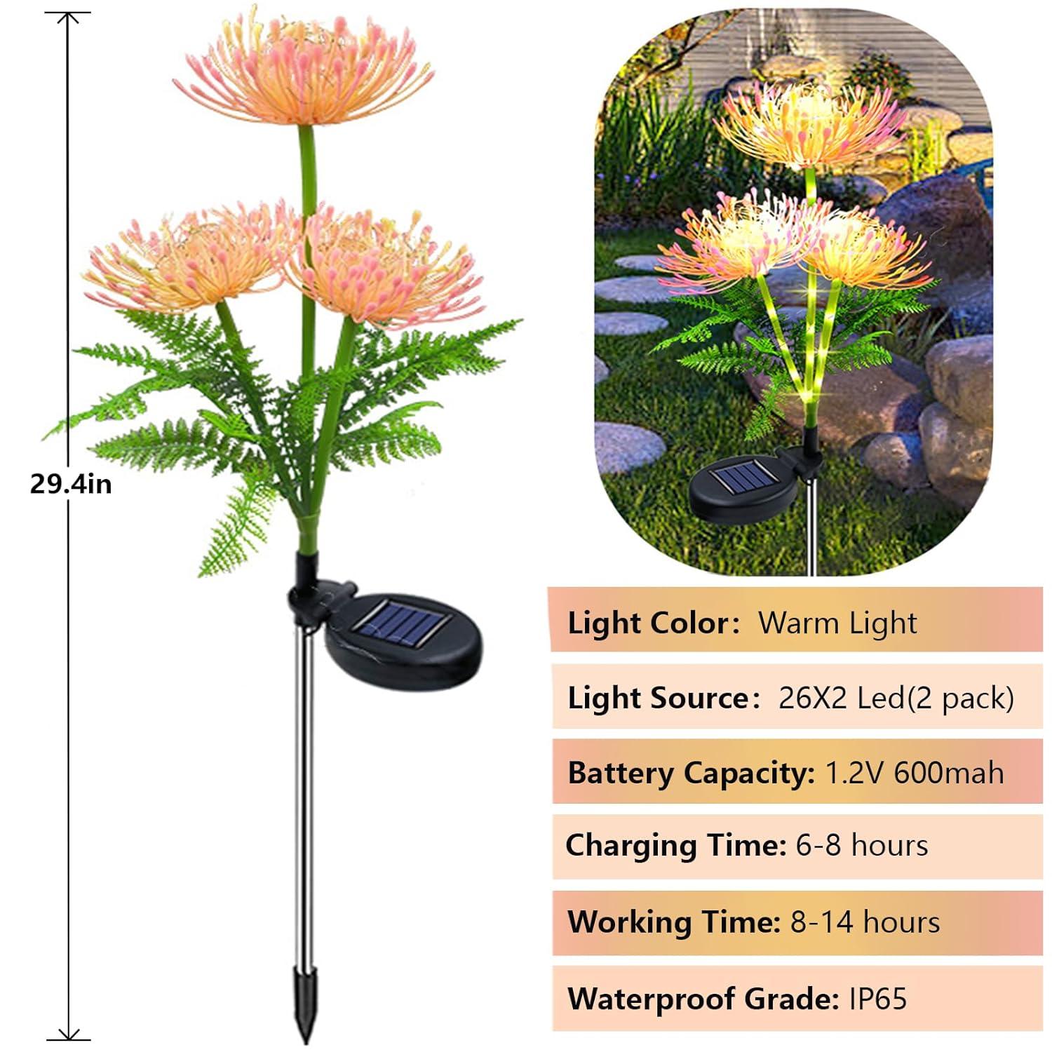 Solar Garden Lights, Solar Flowers Lights with Glowing Flowers & Stems, Upgraded Solar Panel, Outdoor Lights for Garden Decoration,Yard Decor and Gift for Mother (2 Pack)