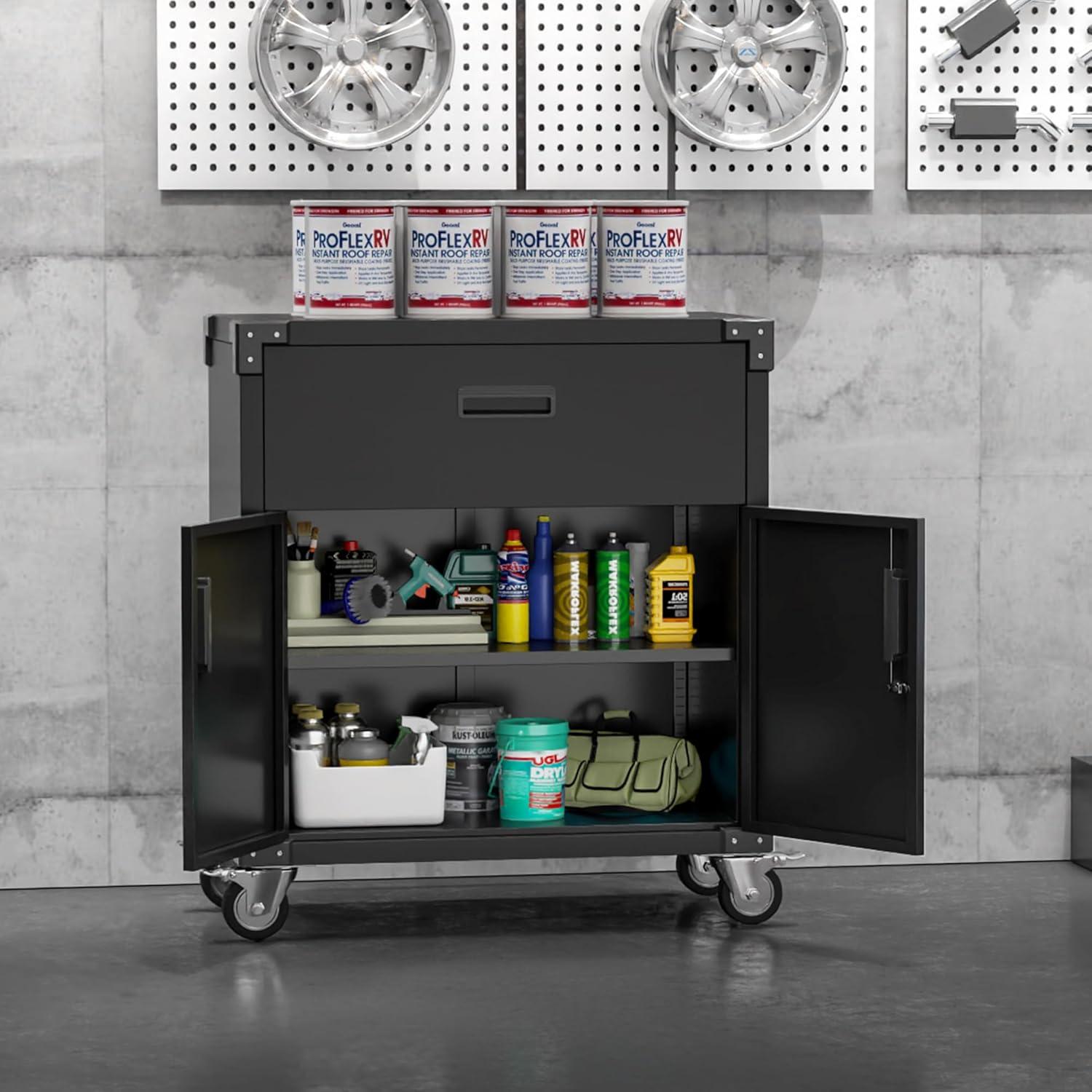 Black Lockable Metal Office Cabinet with Adjustable Shelving