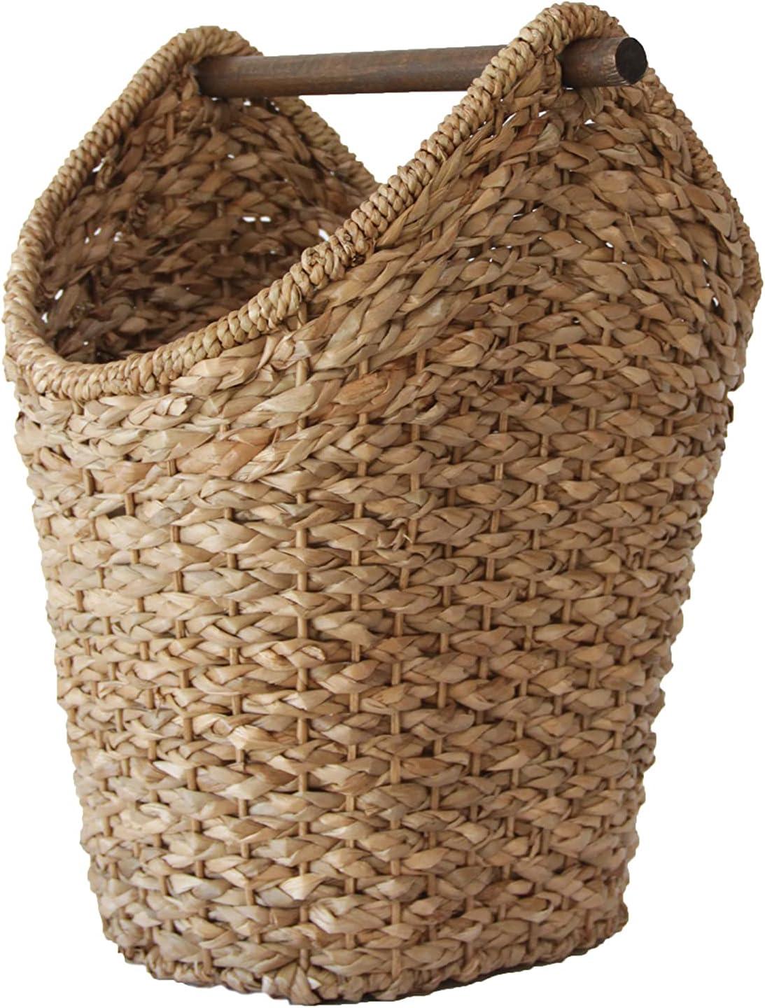 Desert Fields Bankuan Braided Oval Toilet Paper Basket with Wood Bar