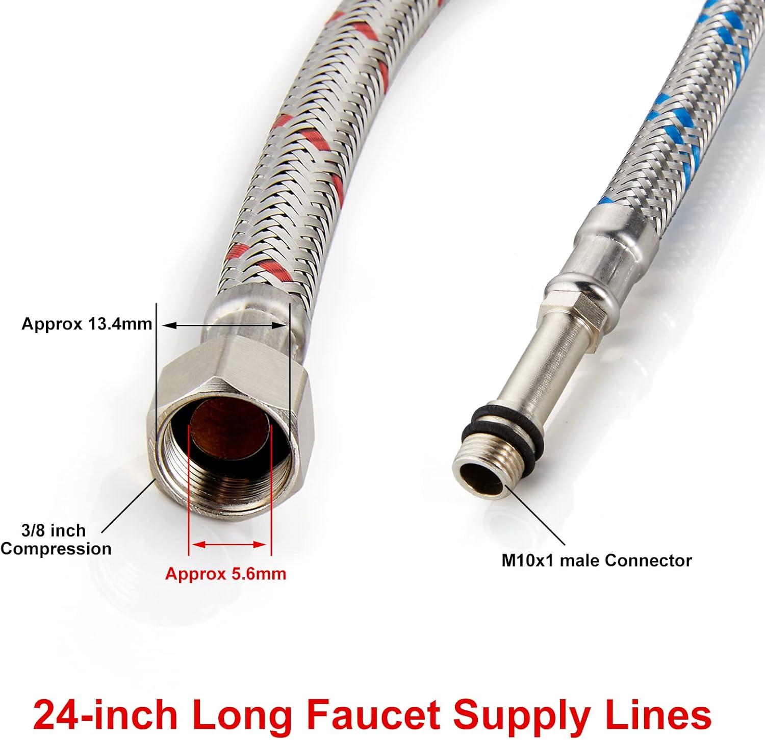 24-Inch Braided Stainless Steel Faucet Connector Hose Pair