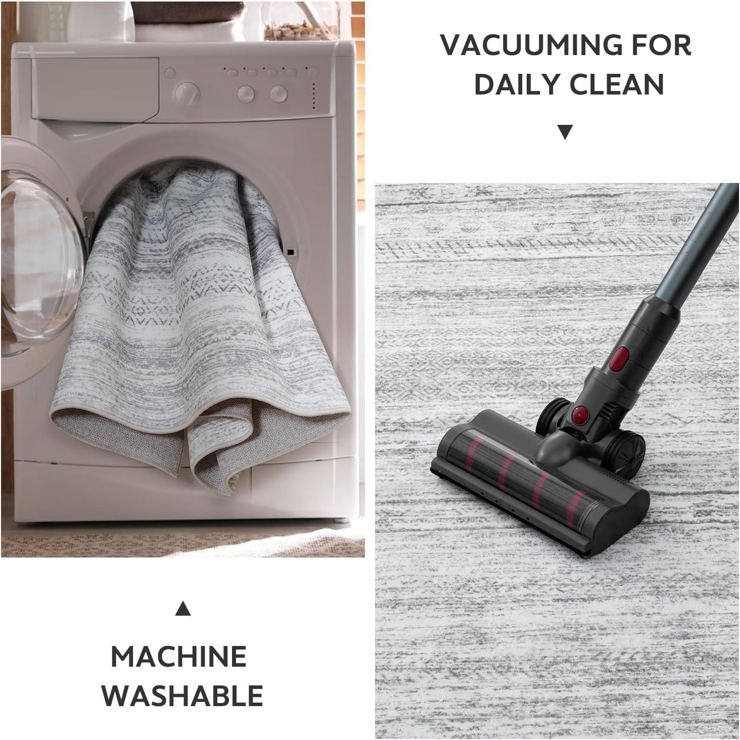 Loon Peak® 5x7 Area Rugs for Living Room Machine Washable Rug Distressed Indoor Carpet Neutral Moroccan Boho Rug Ultra Soft Area Rug for Bedroom Dining Room Playroom Office, Grey