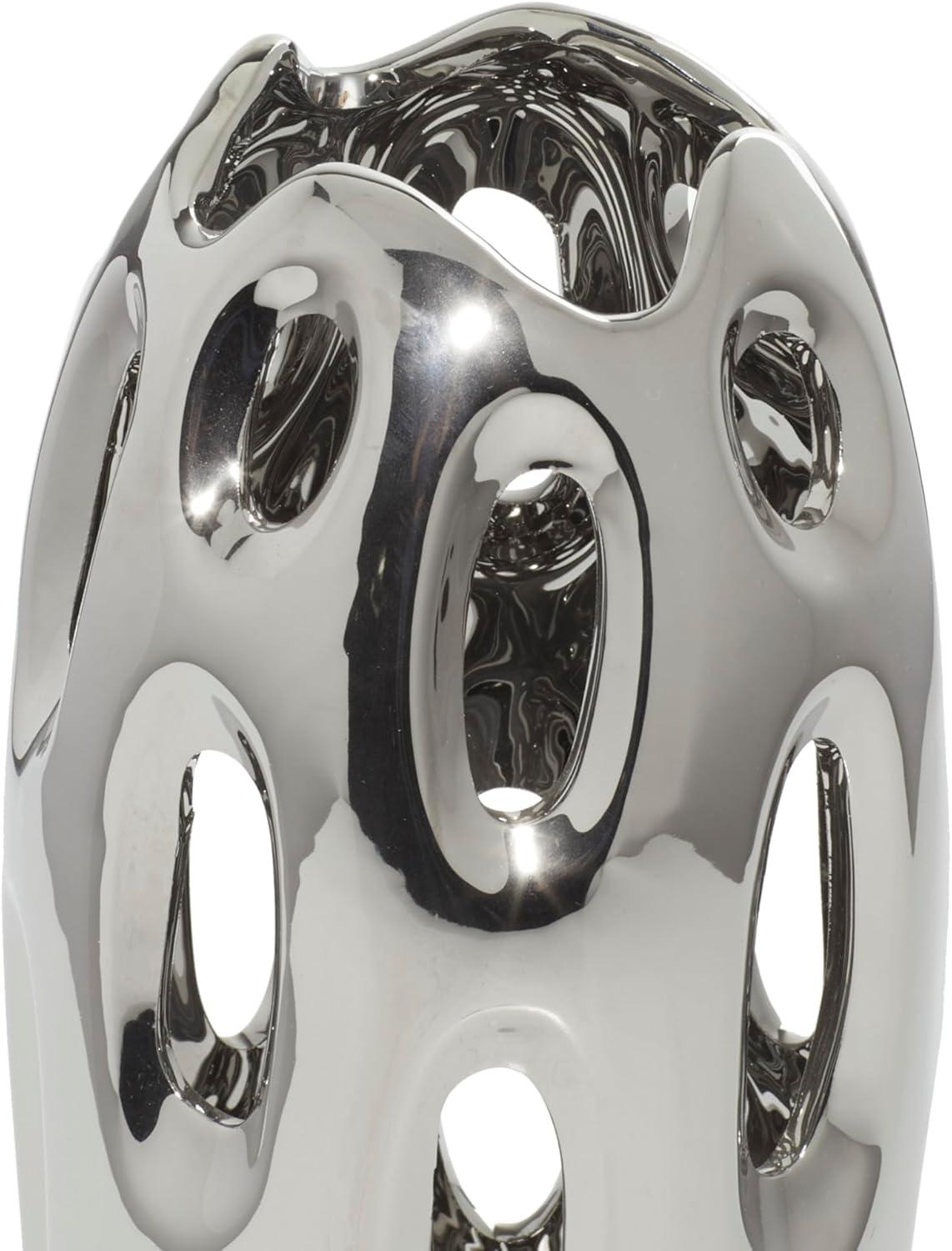 DecMode 16" Silver Ceramic Vase with Cut Out Designs