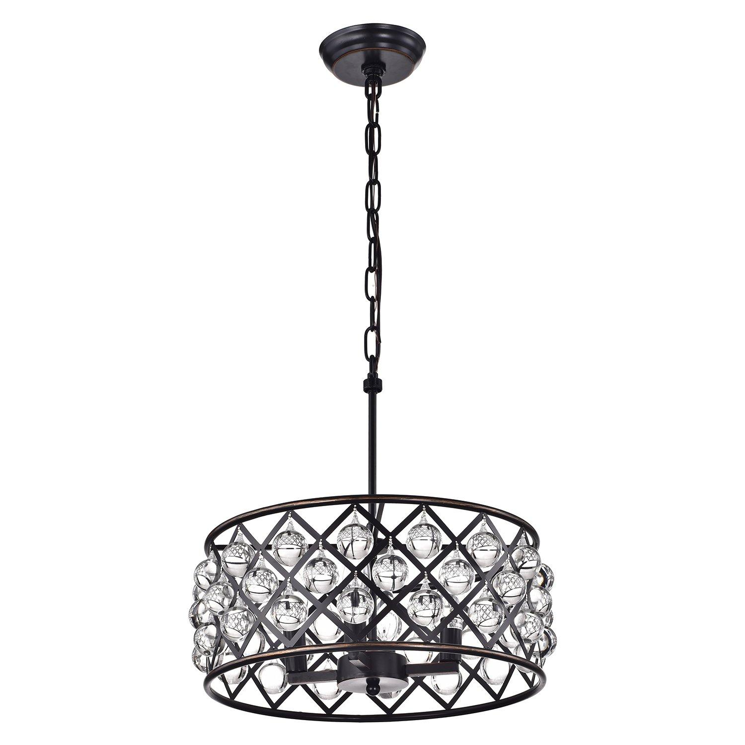 Edvivi Azha Drum Chandelier 4 Lights, Glam Ceiling Light, Adjustable Hanging Light Fixture, Oil Rubbed Bronze Finish, Black Crystal Drum Shade Pendant for Dining Room, Living Room, Bedroom, Foyer