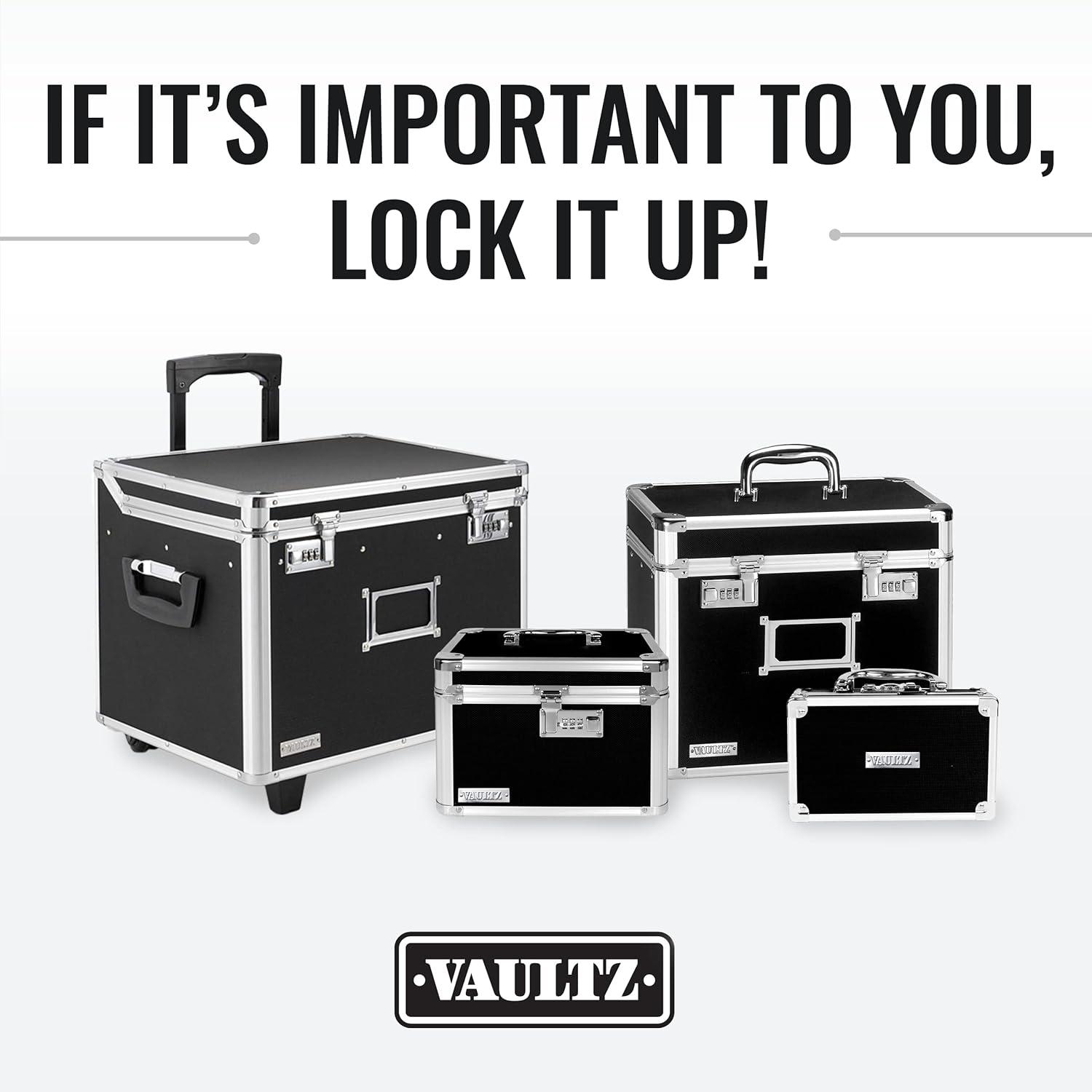 Vaultz Locking Mobile Rolling File Storage Chest, Letter/Legal Wheelie Case, Black/White Stripes
