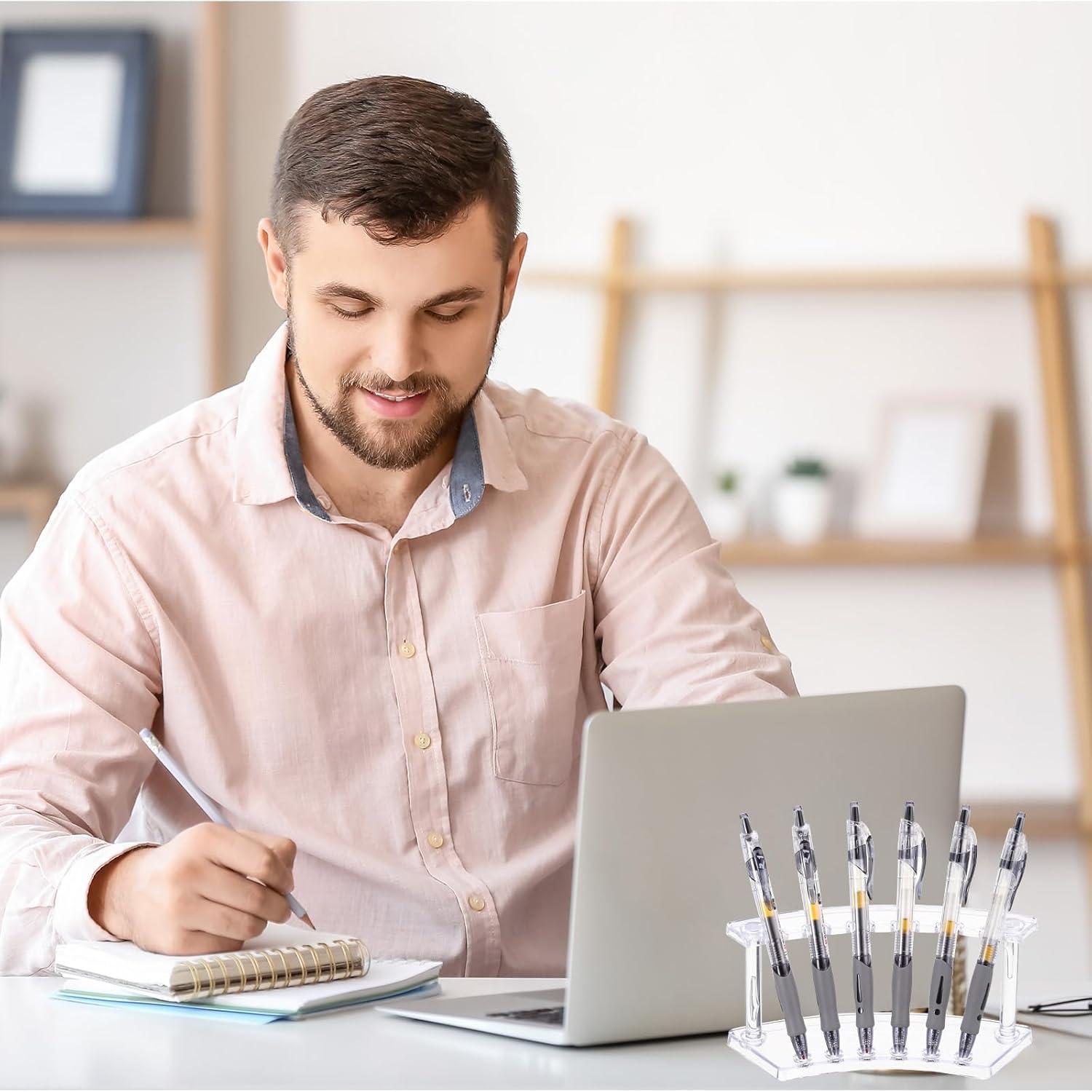 uxcell 2 Pack Plastic Pen Holder, 6-Slot Acrylic Pen Display Stand, Eyebrow Pen Rack, Makeup Brush Organizer for Office Home Store（Vertical Clear）