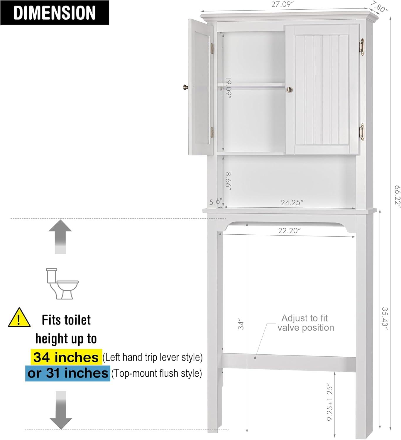 UTEX Bathroom Storage Over The Toilet, Bathroom Cabinet Organizer with Adjustable Shelves, Bathroom Space Saver for Bathroom, White