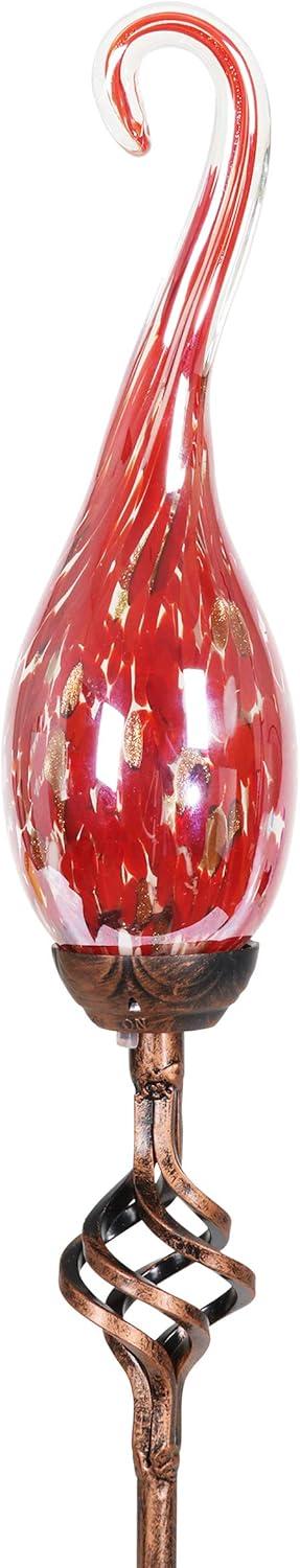 Red Hand Blown Glass Solar Garden Stake with Metal Finial