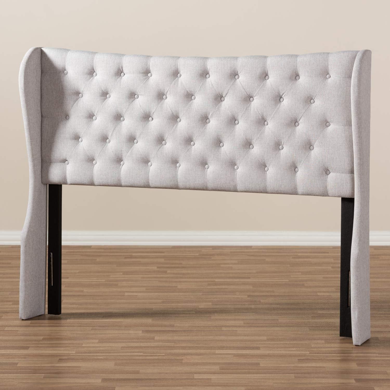 King Cadence Modern and Contemporary Fabric Button Tufted Winged Headboard Gray - Baxton Studio