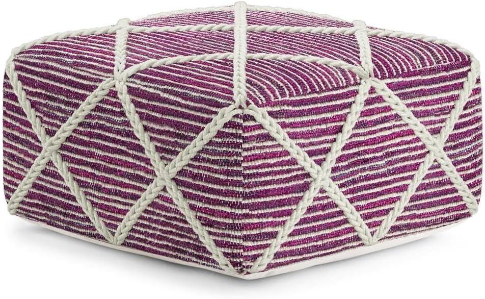 Cowan 20" Contemporary Square Pouf in Magenta and Natural