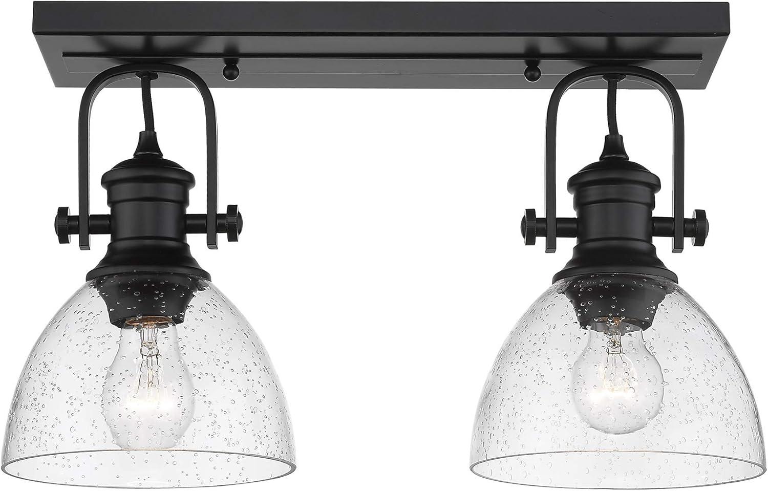 Golden Lighting Hines 2-Light Semi-flush in Matte Black with Seeded Glass