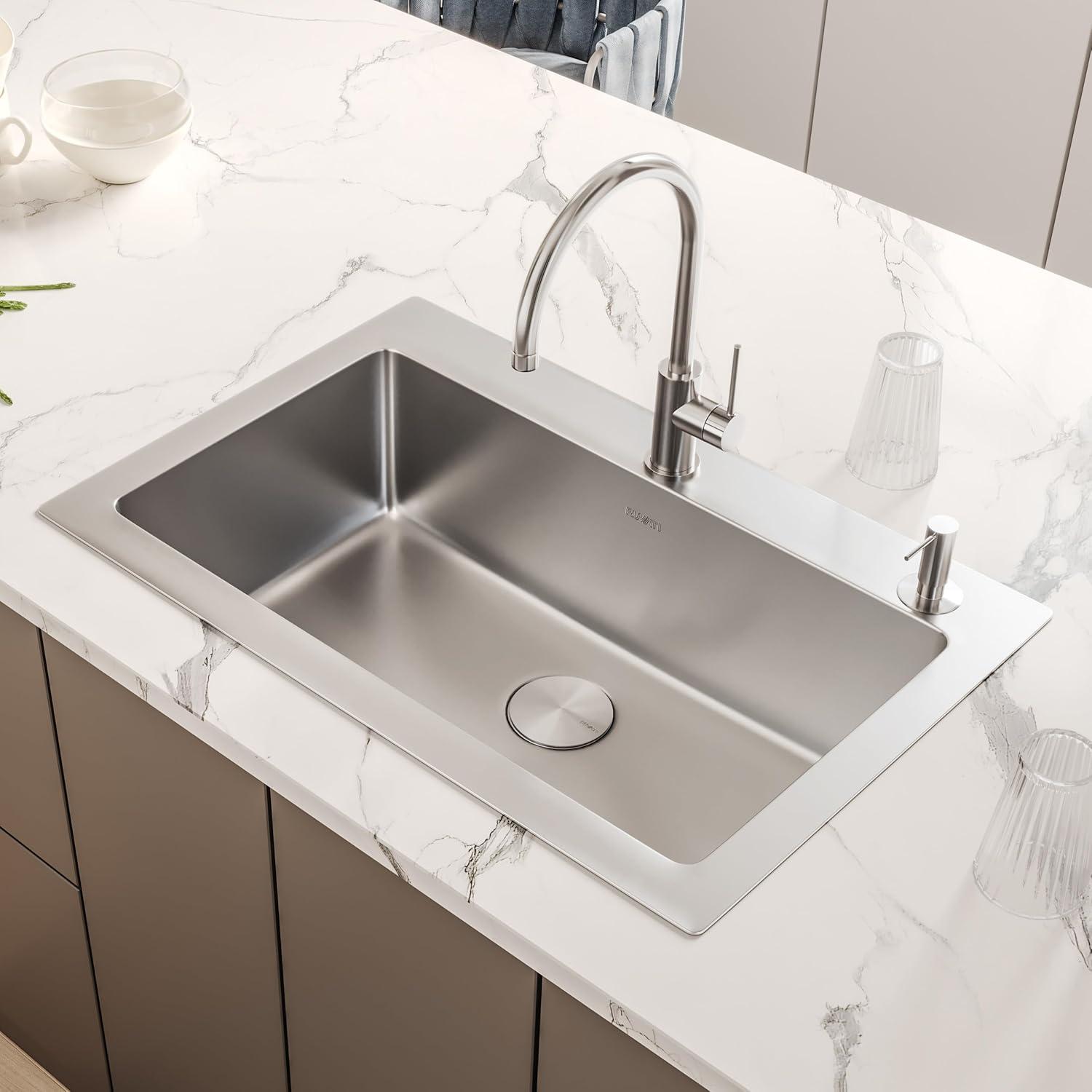 Ruvati 33 x 22 inch Drop-in Topmount Kitchen Sink 16 Gauge Stainless Steel Single Bowl