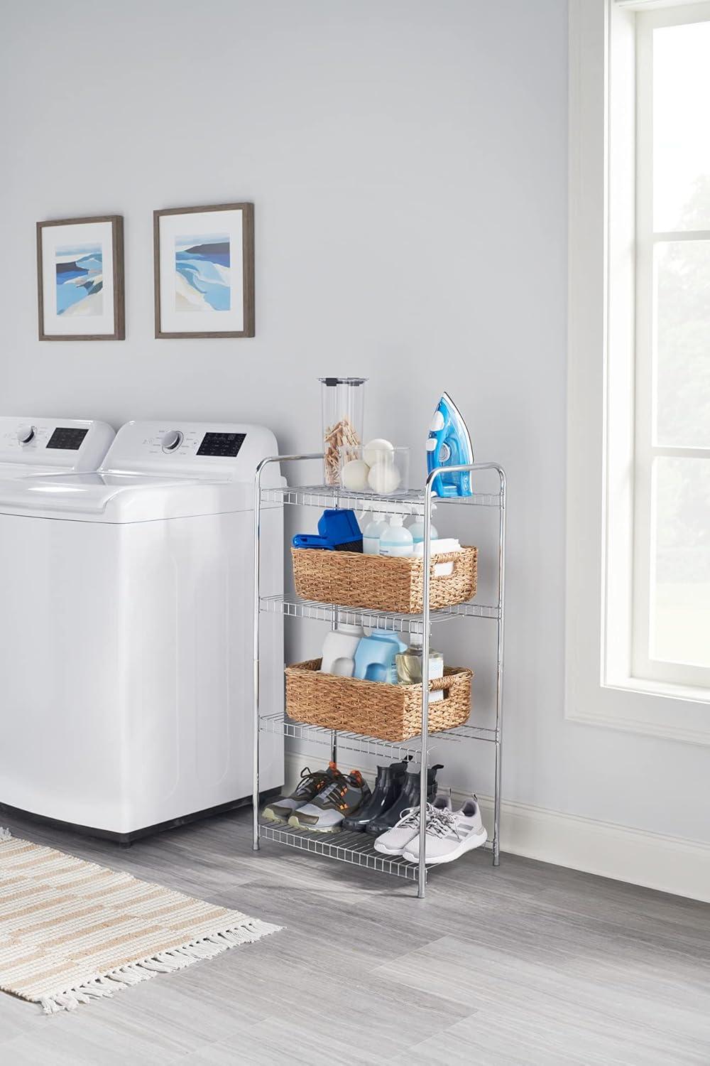 Rubbermaid Rubbermaid Freestanding 4-Tier Multipurpose Wire Shelving Unit, Satin Nickel