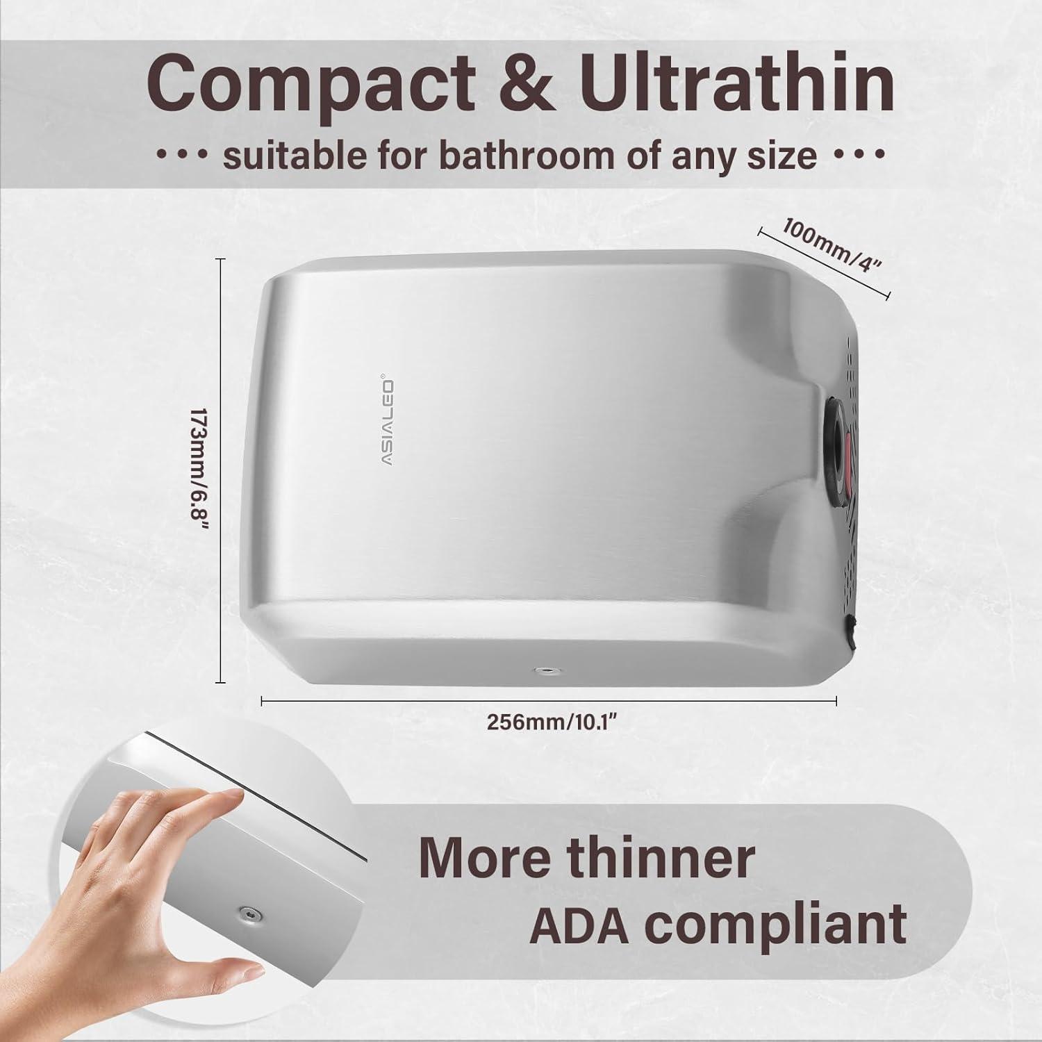 Hand Dryer for Bathroom Commerical,UL Listed and ADA Compliant Automatic Electric Plug in Hand Blower,Cold/Hot air switchable,High Speed 1000W,70dB,Brushed Stainless Steel Cover,Wall Mounted