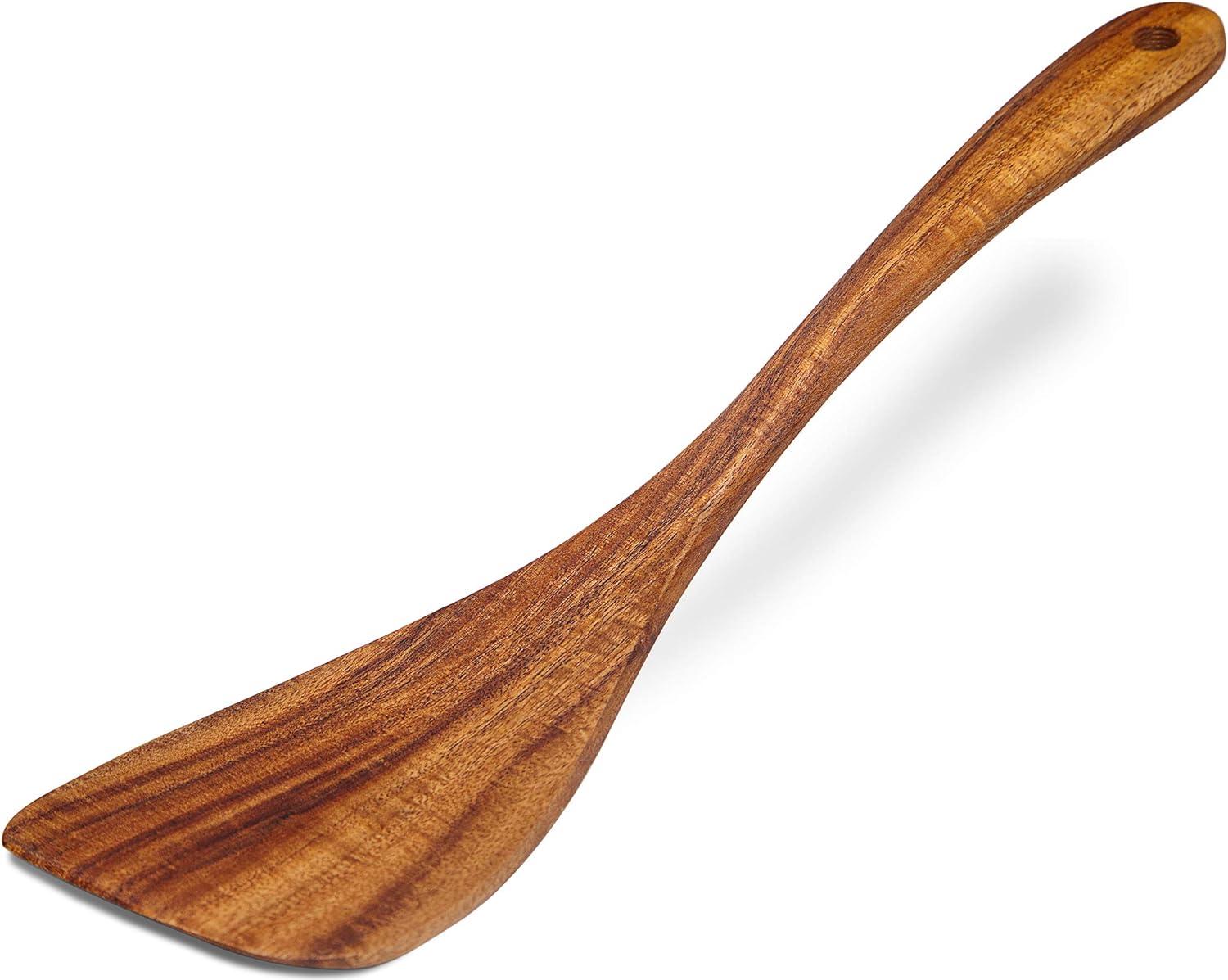 Jilla-hla Wooden Spatula Wooden Turner Acacia Wood,Long Handle Flat Frying Spatula Handmade for Kitchen Cookware (Frying Spatula) C52