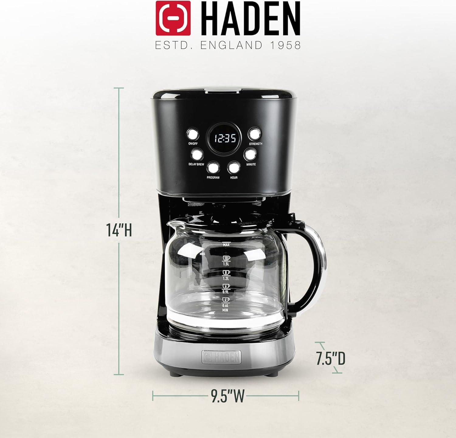 HADEN Heritage Black and Chrome 12-Cup Programmable Coffee Maker