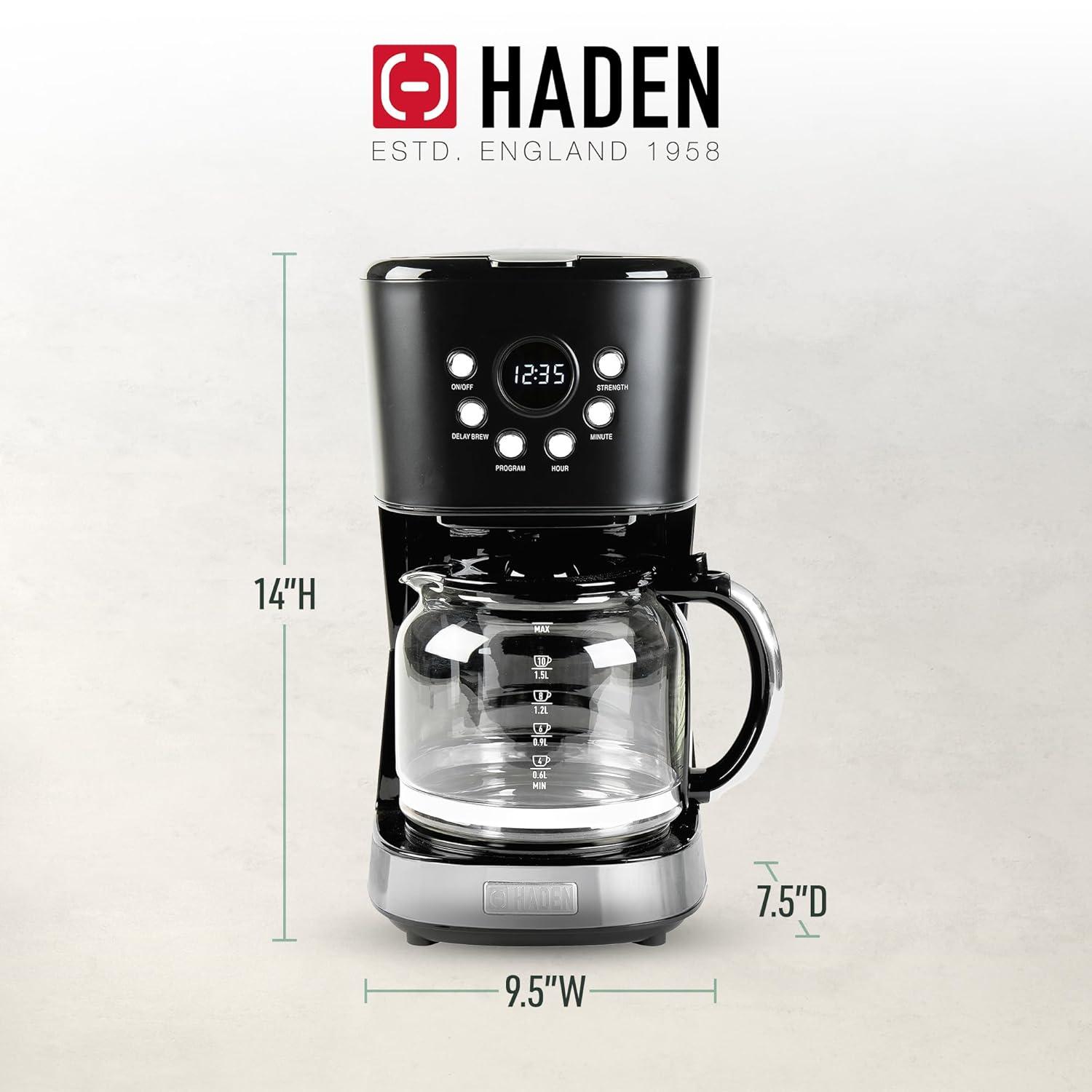 HADEN Heritage Black and Chrome 12-Cup Programmable Coffee Maker