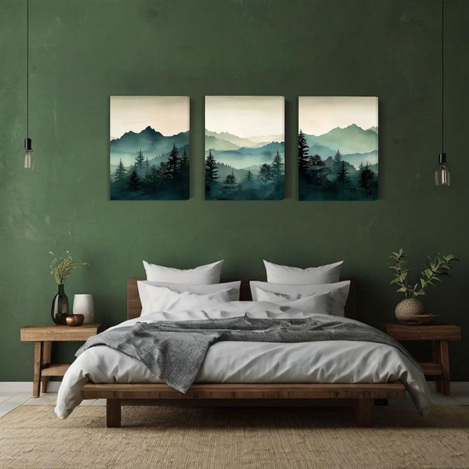 Abstract Mountain Forest Landscape Framed Canvas Art Set