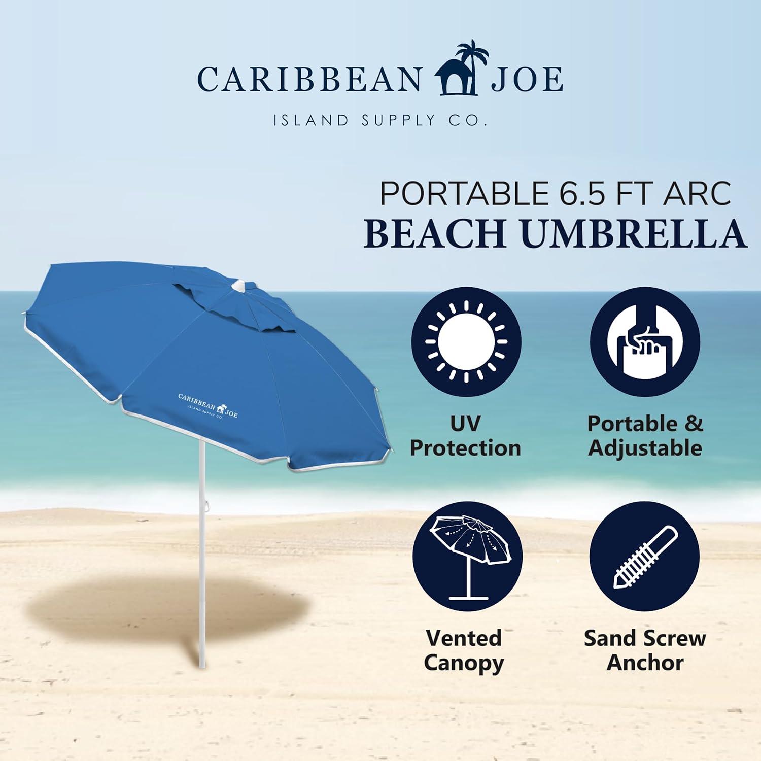 Caribbean Joe 6.5ft Beach Umbrella with UV Protection and Matching Case, Blue