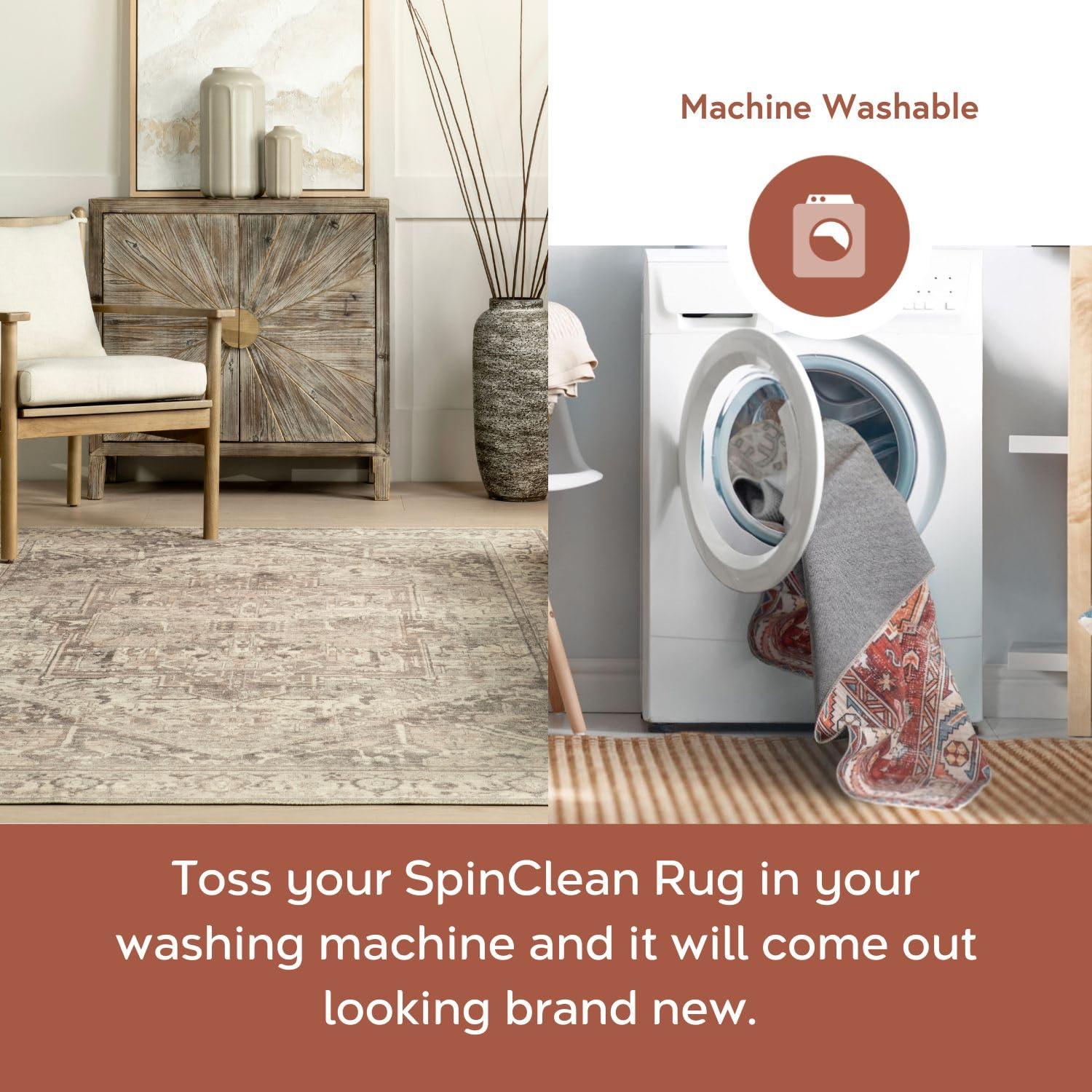 Nuloom 6 Round Machine Washable Rain Haven Vintage Medallion Indoor Area Rug, Grey Non-Slip Backing, Stain Resistant,  BedroomLiving Room, Kitchen