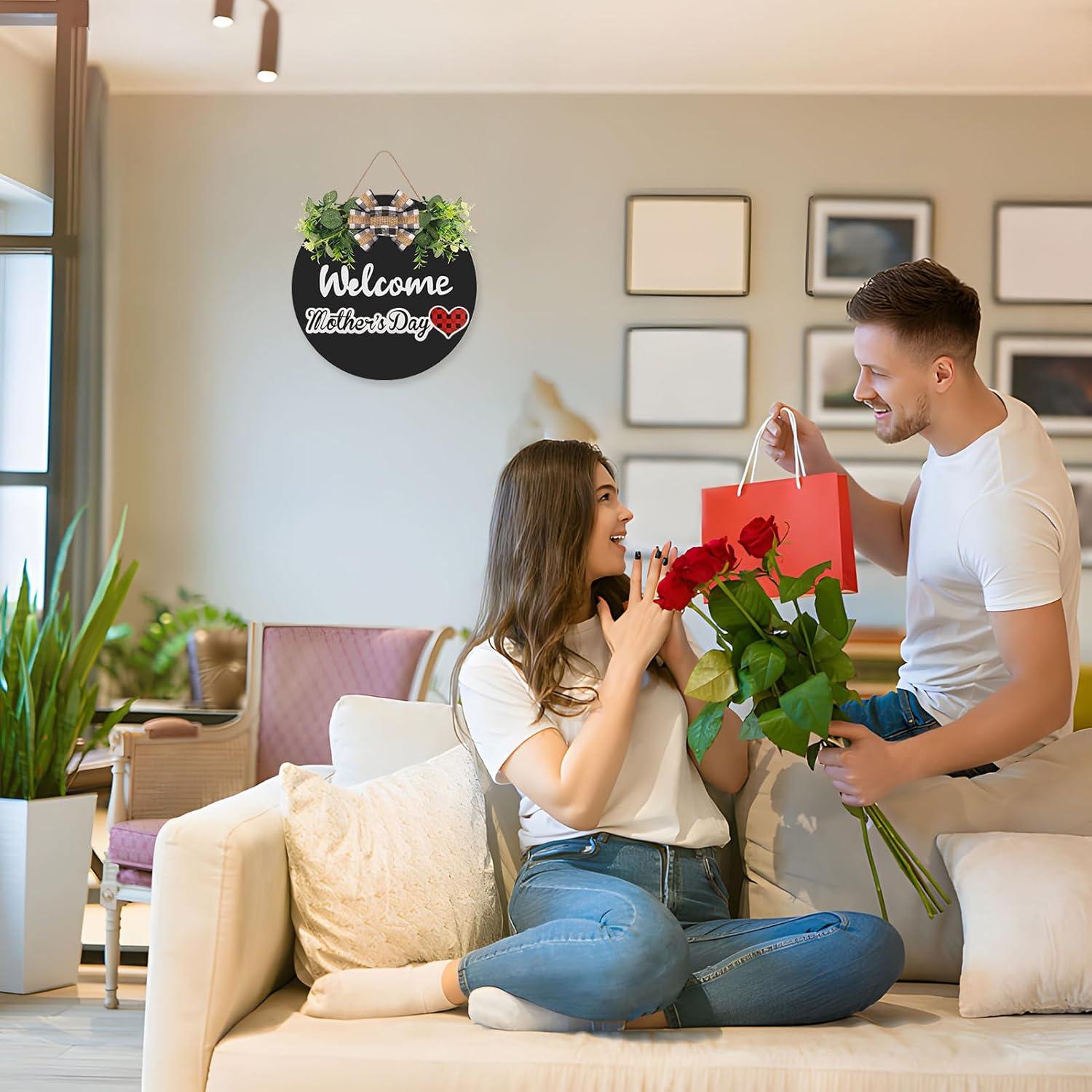 RoseCraft Interchangeable Wooden Seasonal White Welcome Sign, Rustic Welcome Front Door Wreaths for Home Wall Porch Decor, for Easter Spring Summer Fall Halloween Christmas All Season Decorations.