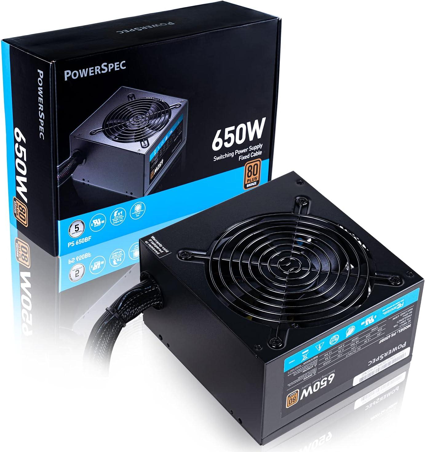 PowerSpec 650W Power Supply Semi Modular 80 Plus Bronze Certified ATX PSU Active PFC SLI Crossfire Ready Gaming PC Computer Power Supplies, PS 650BSM(White Edition)
