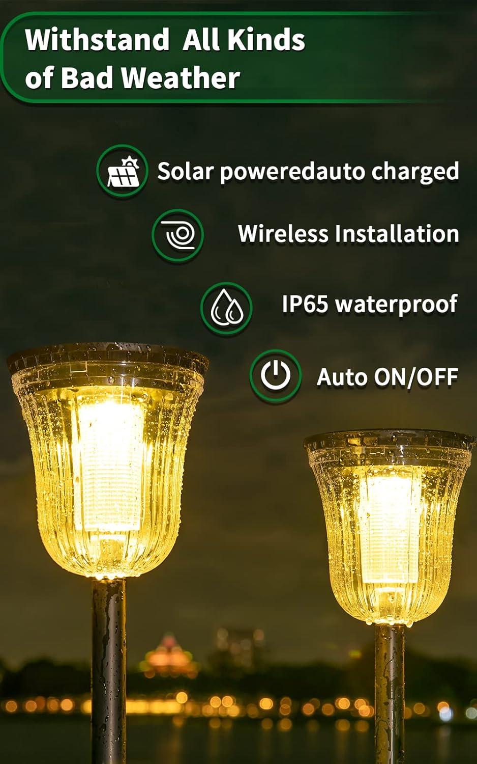 Modern Black Solar Pathway Lights with Warm and Cool White LEDs, 4-Pack