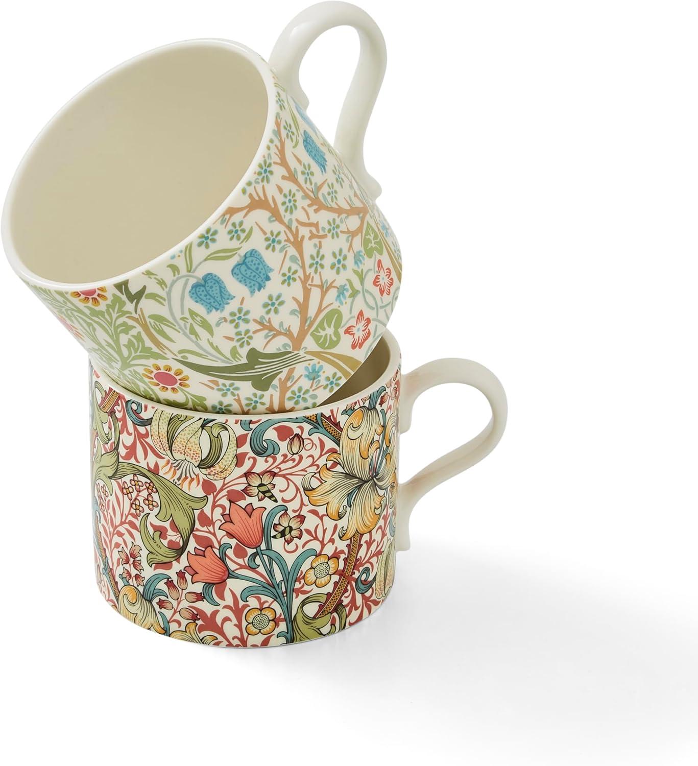 Set of 2 Porcelain Floral Pattern Coffee Mugs