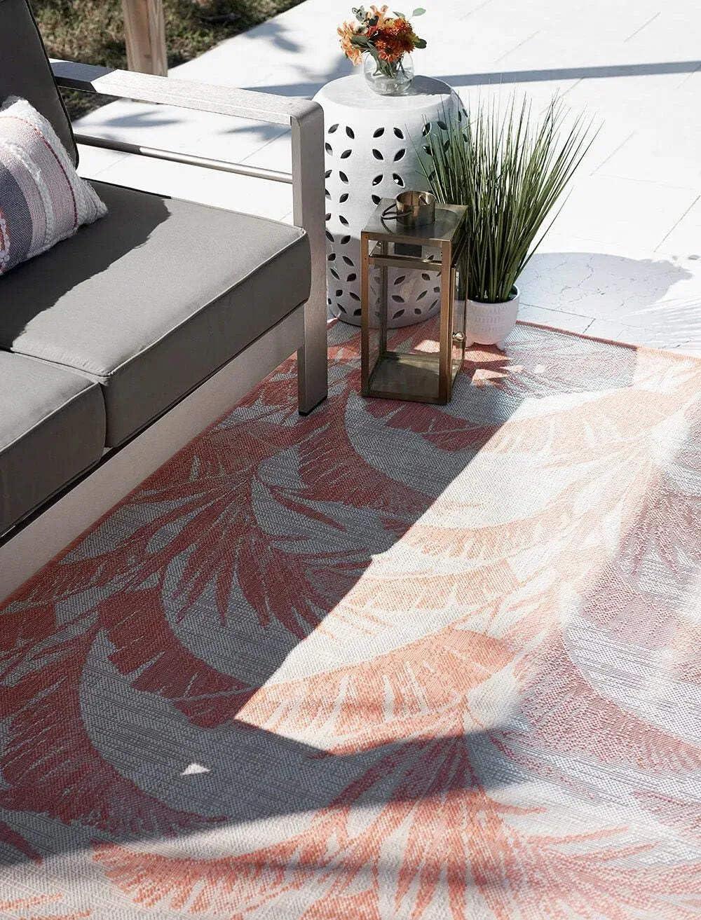 Momeni 6'6"x9' Riviera Grayson Area Rug Coral: Geometric Pattern, Indoor/Outdoor, Low Pile, Polypropylene, Machine Made