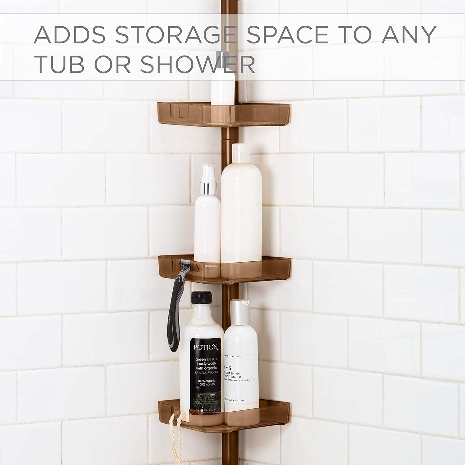 4 Tier Tension Corner Shower Caddy Bronze - Bath Bliss: Adjustable Bathroom Storage Organizer Rack