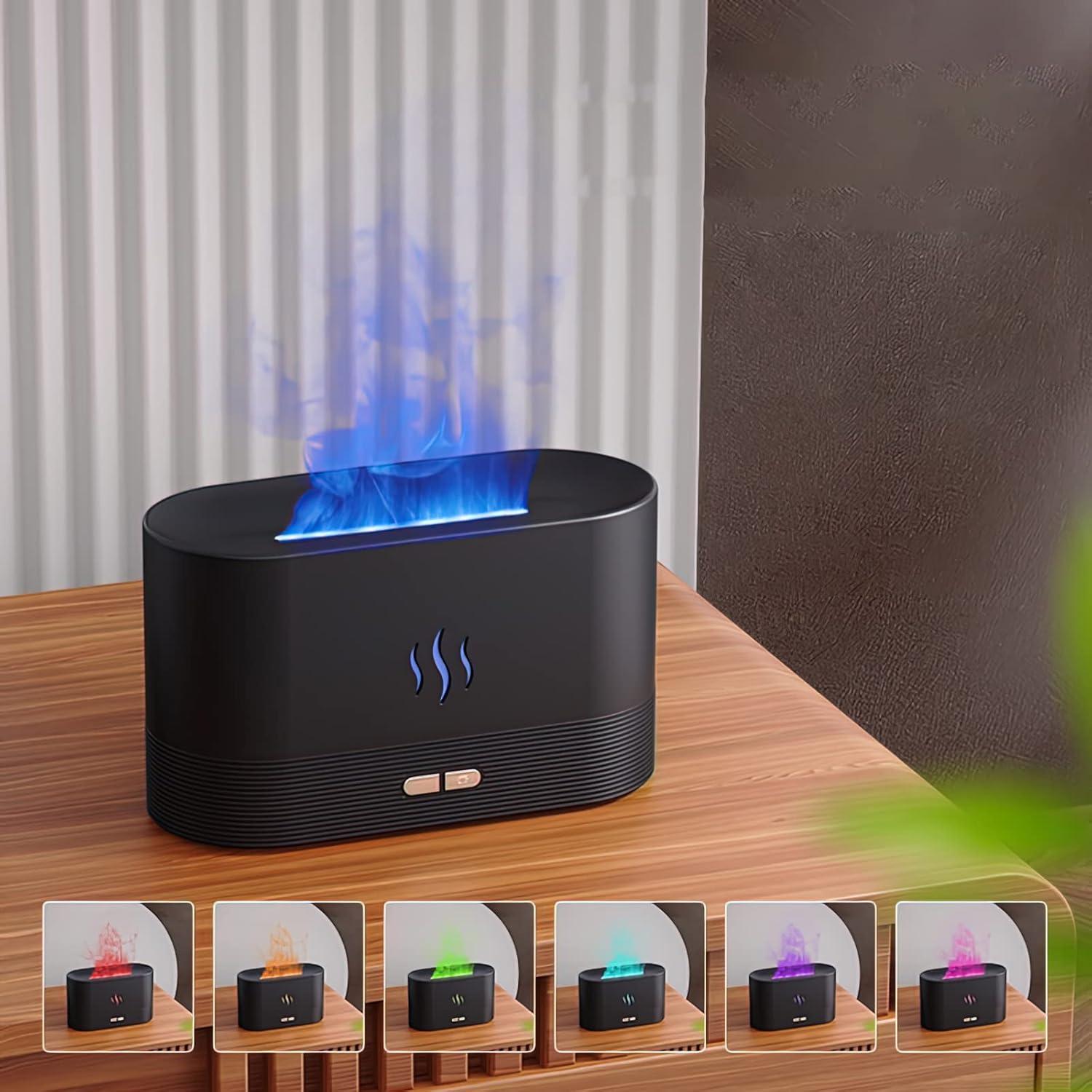 180ml Flame Air Humidifier Essential Oil Diffuser, TSV 3D USB 7 Color Light Aroma Diffuser for Home, Office, Spa, Gym