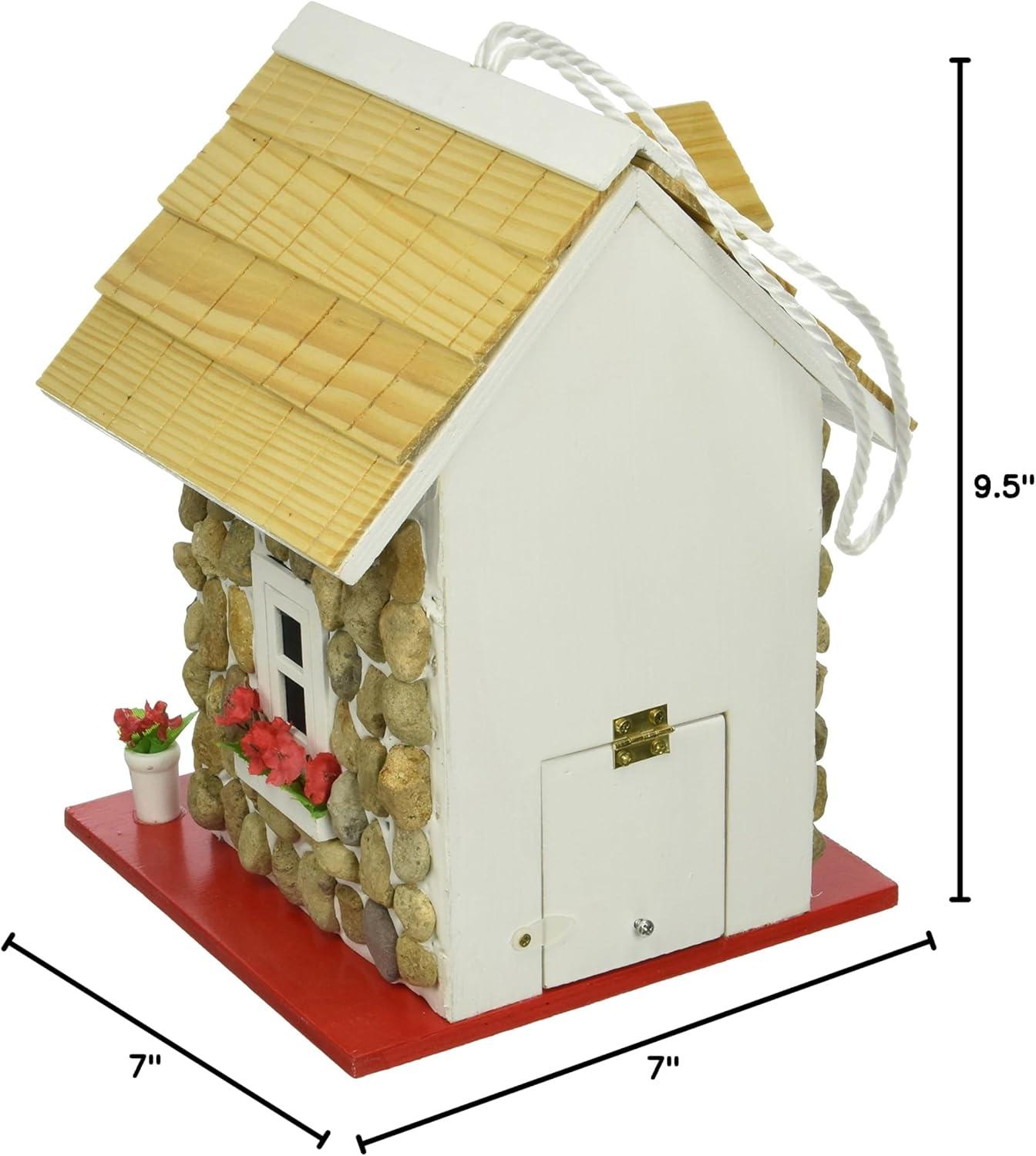 Handcrafted Stone Cottage Birdhouse with Red Accents